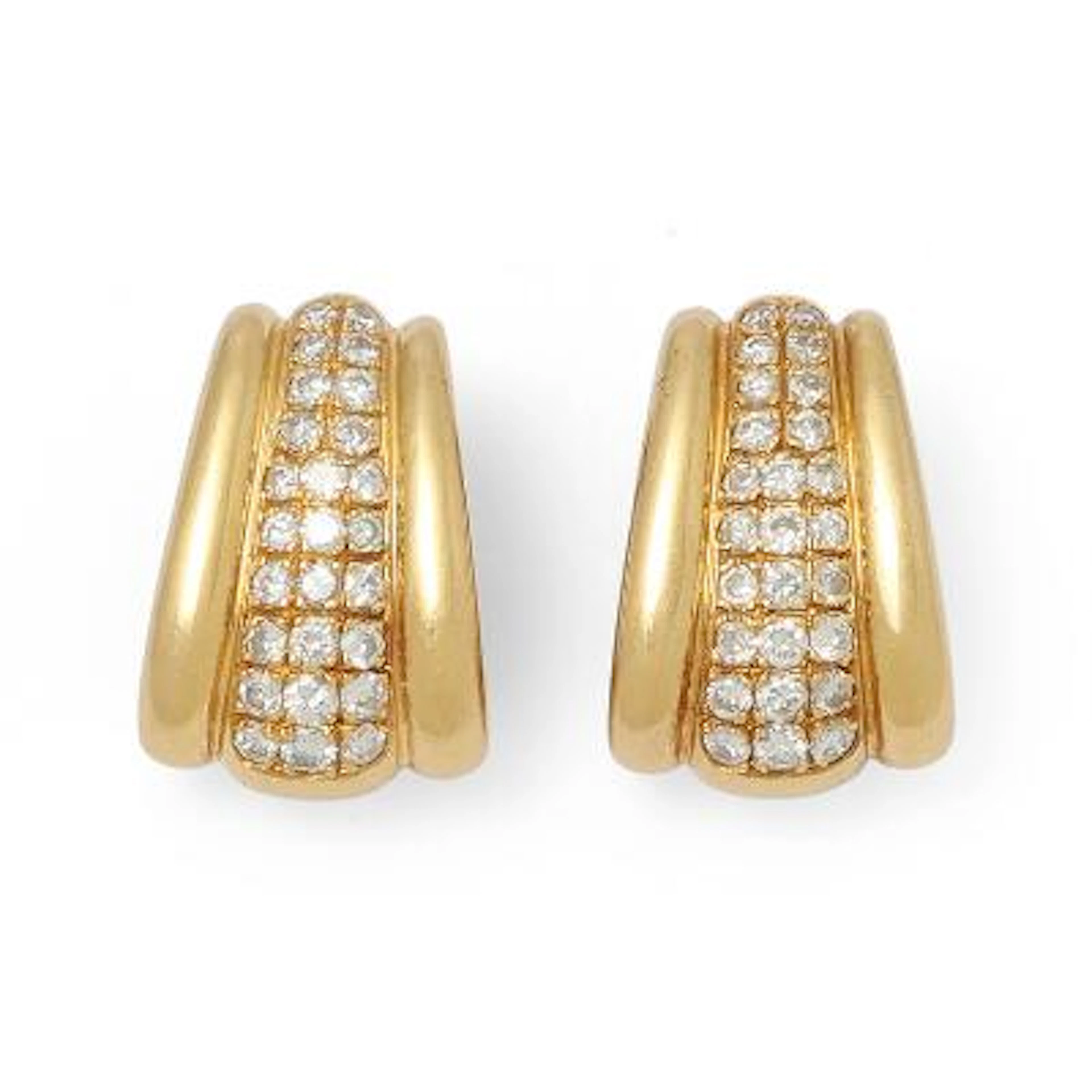 A pair of diamond ear studs each set with numerous brilliant-cut diamonds
