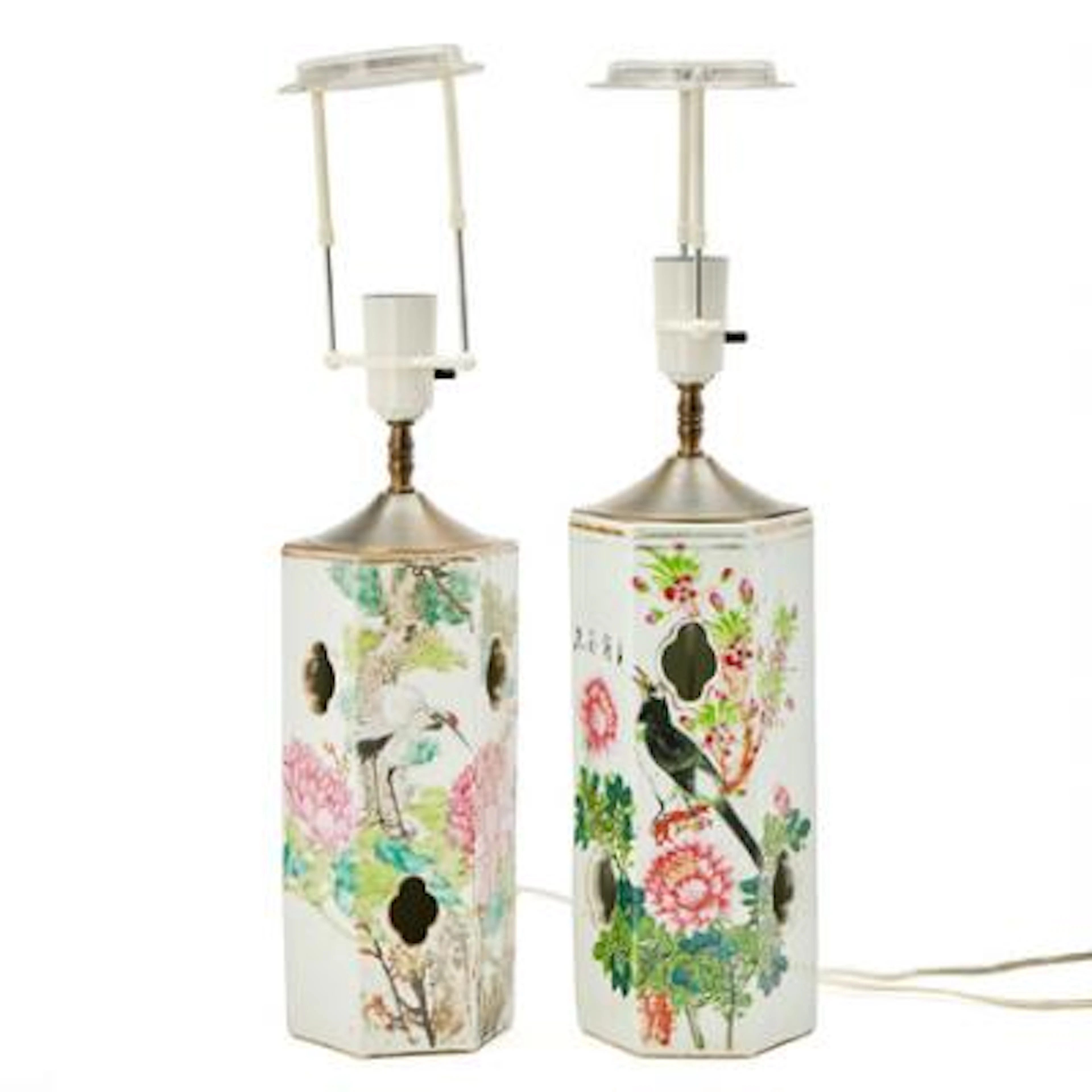 Two Chinese enamelled porcelain hatstands, Qing c. 1900. Mounted as