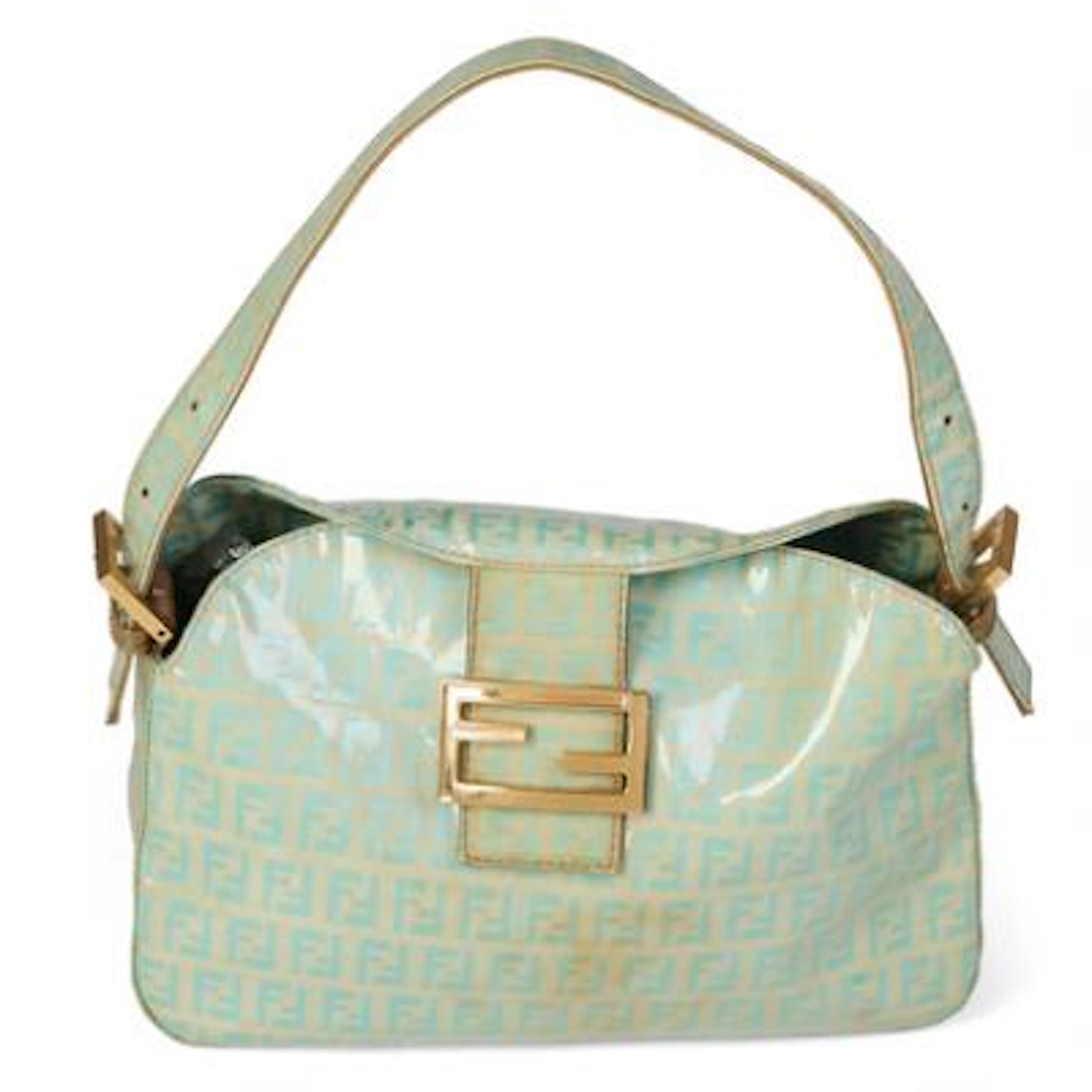 Fendi: A bag of beige and blue coated monogram canvas with light brown