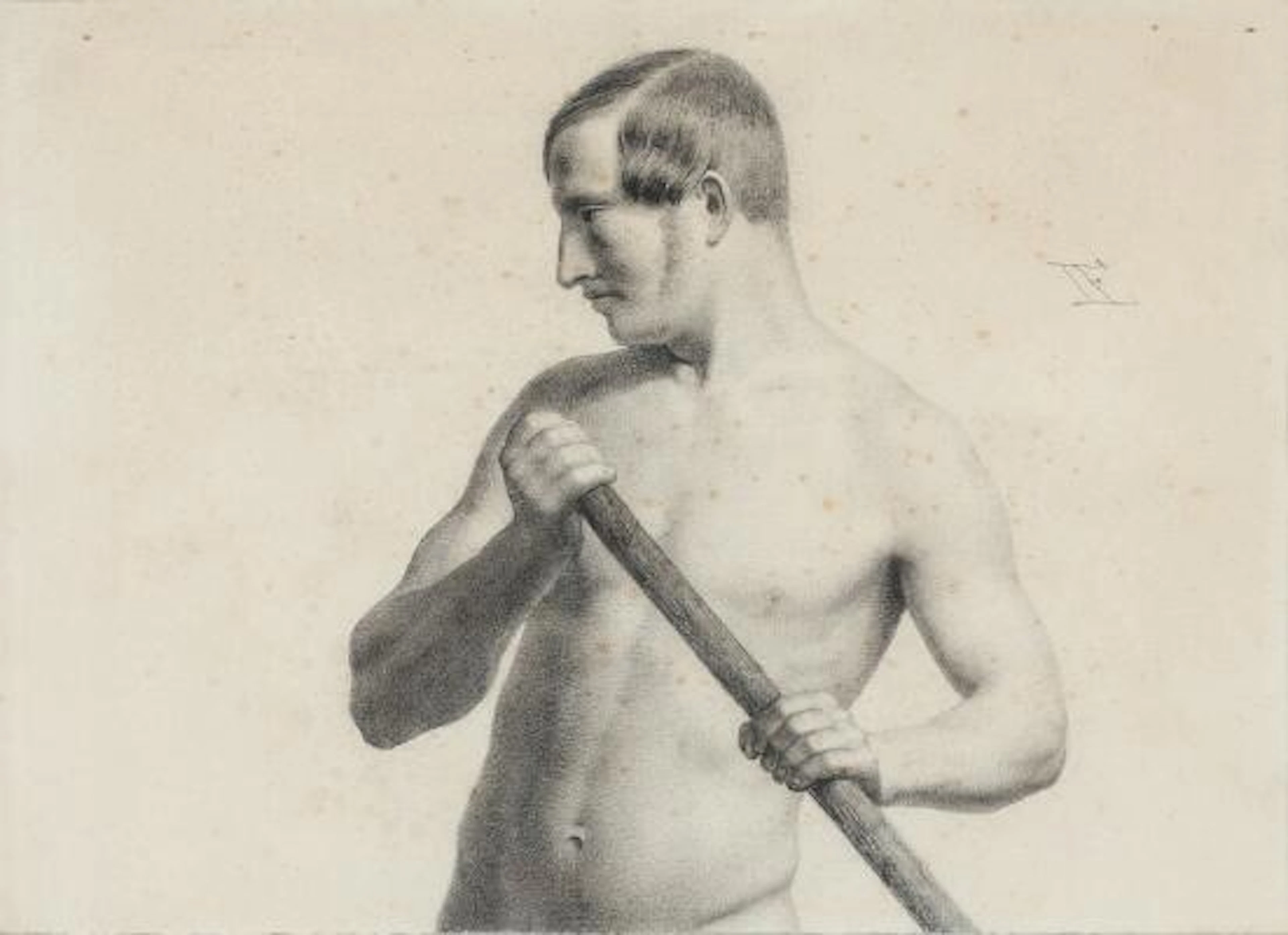 C. W. Eckersberg, school of, 19th century: A male nude. Inscribed