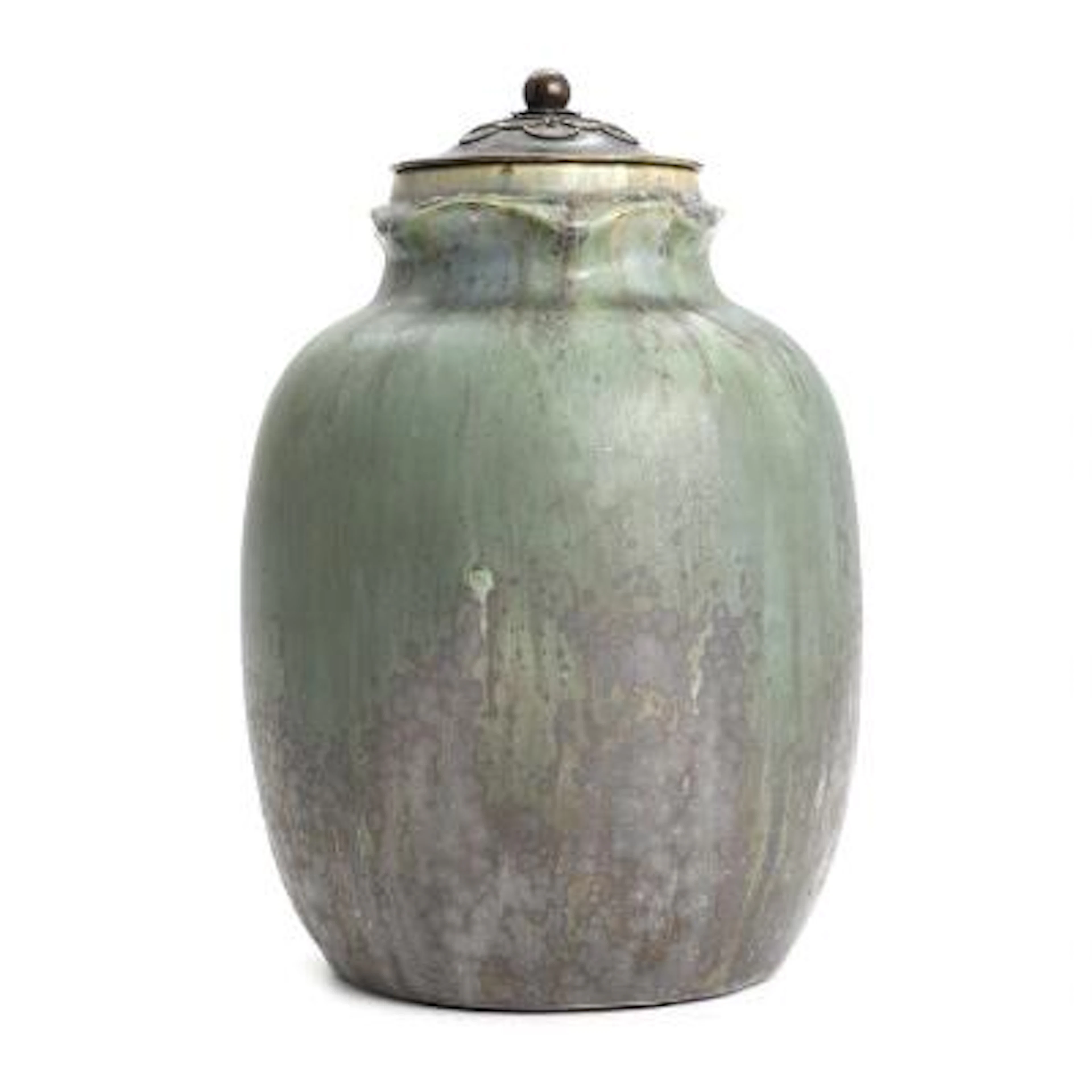 Patrick Nordström: A stoneware lid jar decorated with green glaze
