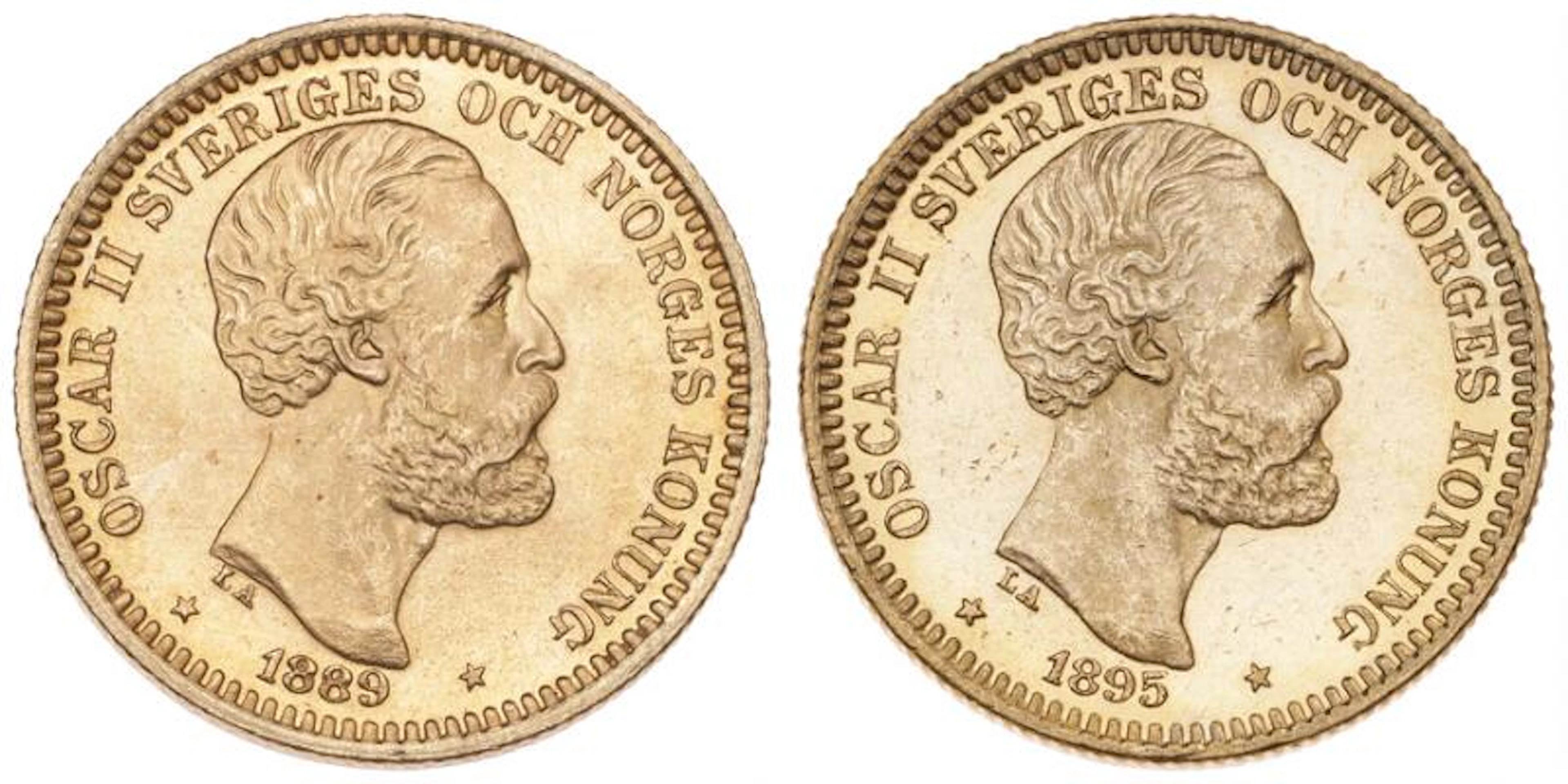 Sweden, Oscar II, 20 kr 1889 and 1895, SM 16 and 18, F 93a. (2) –