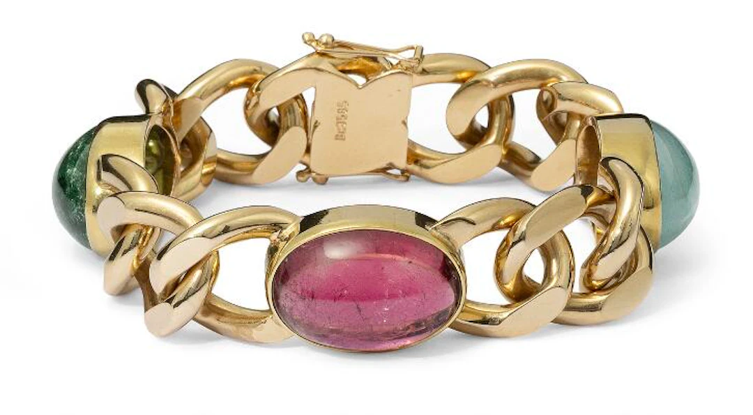 Bræmer-Jensen: A bracelet set with a cabochon aquamarine and tourmalines