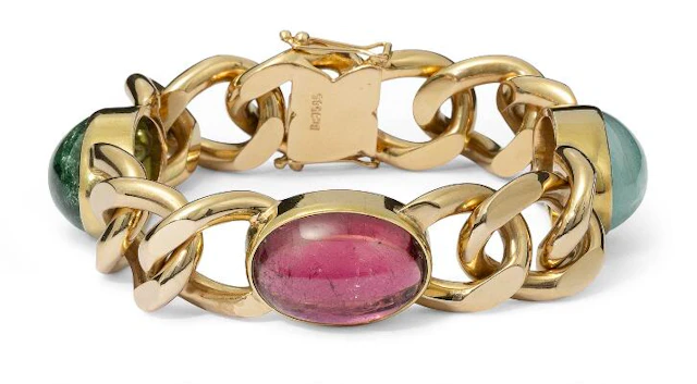 Bræmer-Jensen: A bracelet set with a cabochon aquamarine and tourmalines