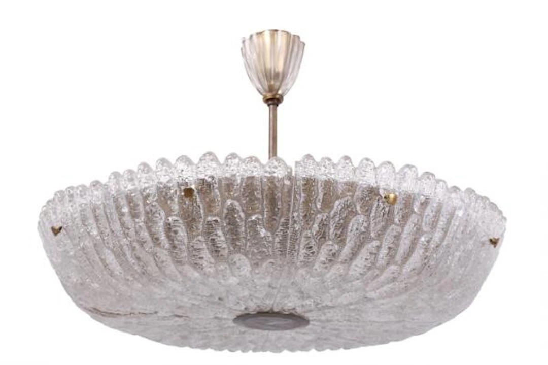 Carl Fagerlund: Large ceiling lamp of brass and glass. Manufactured