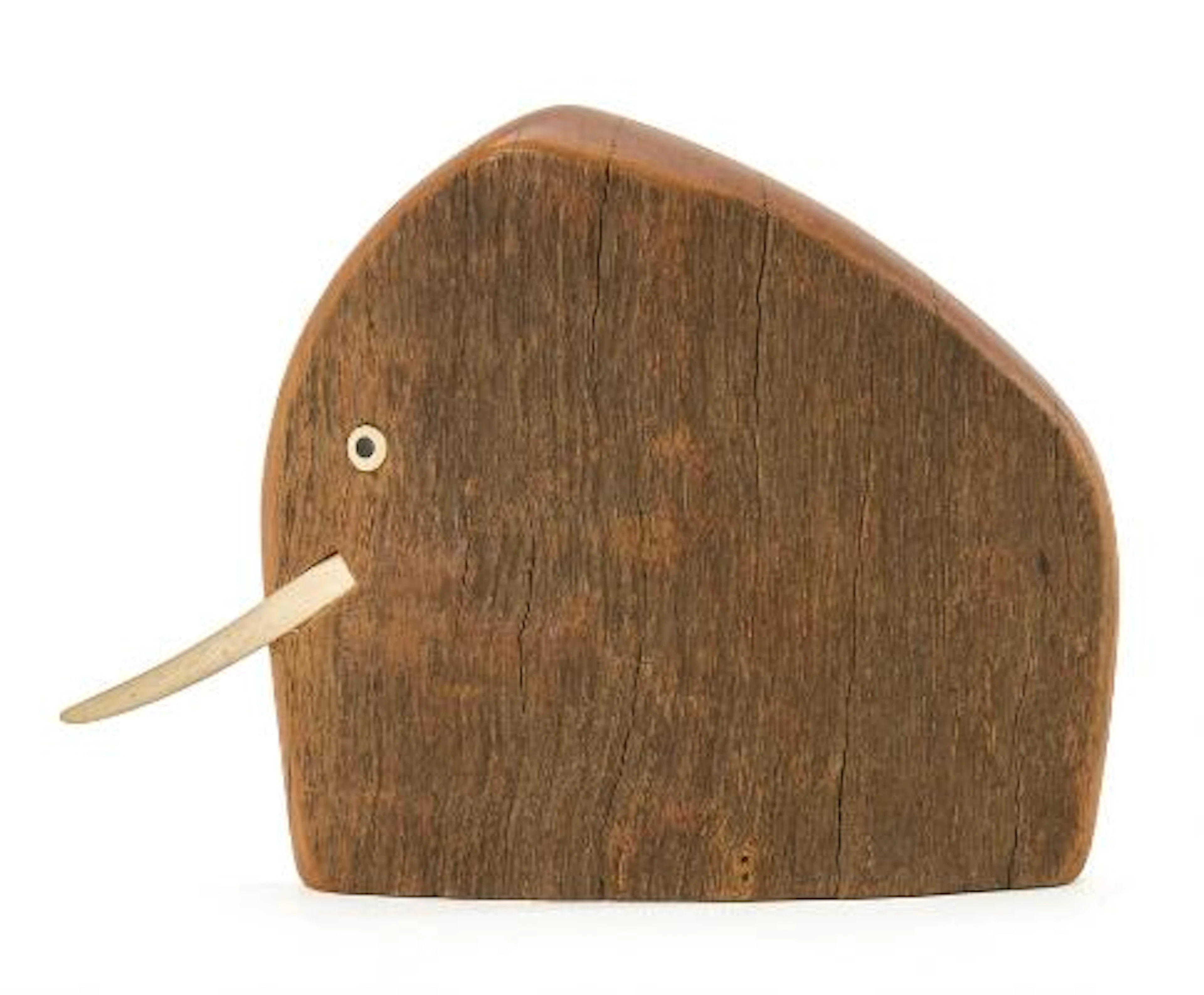 Jacob Hermann: A carved wood wall sculpture in the shape of a mammuth