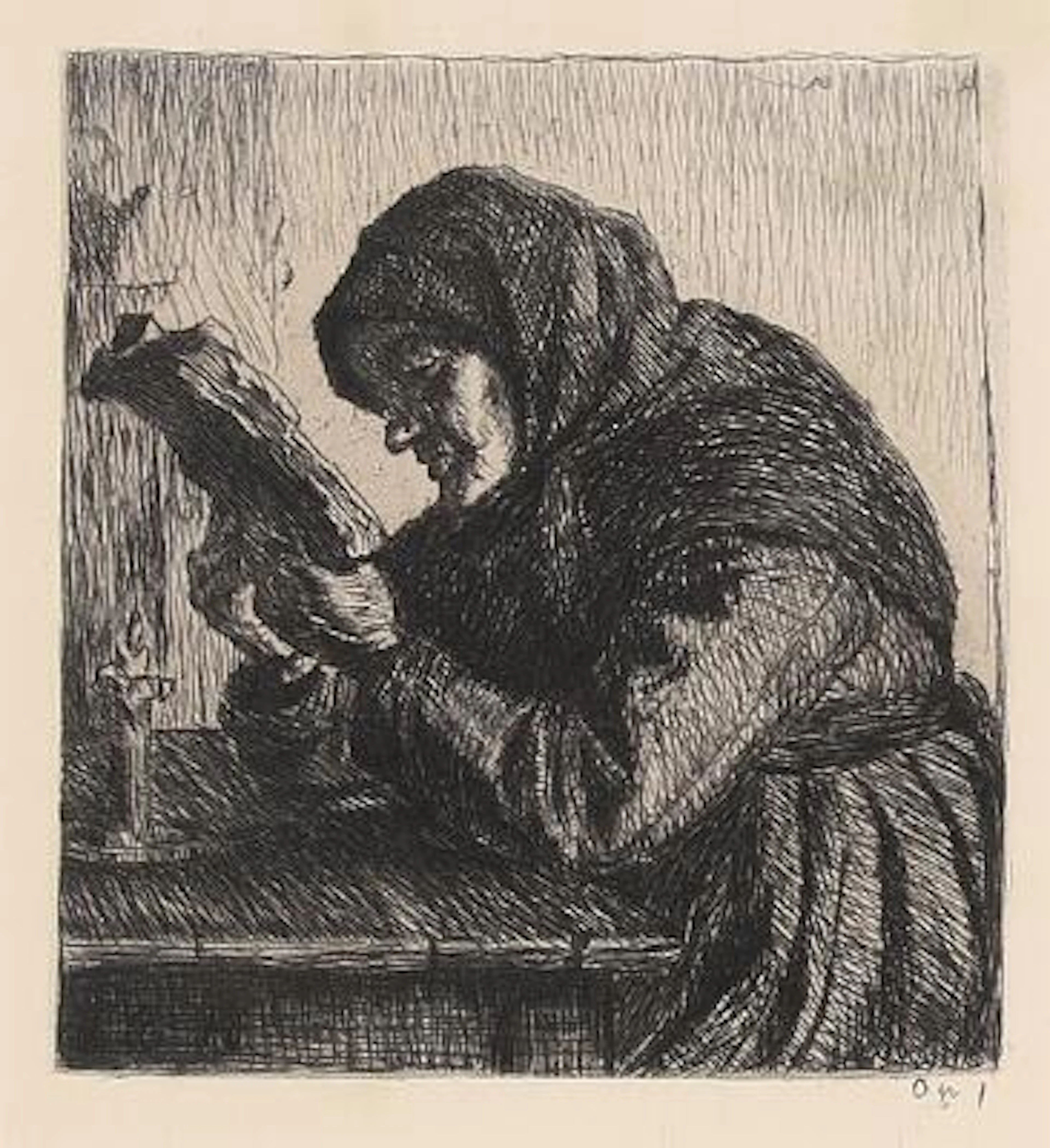 Anna Ancher: "Reading Woman". Signed in the print A. A. 98, Opus 1.