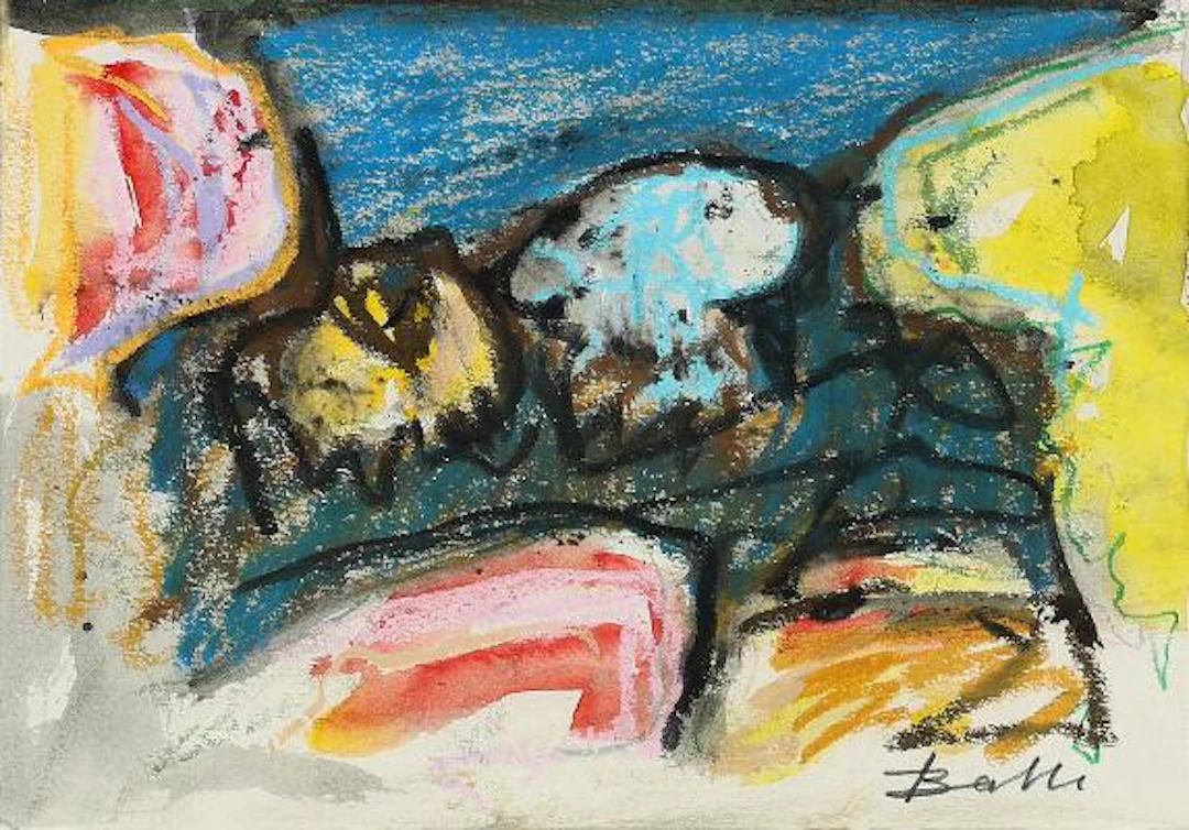 Mogens Balle: Composition. Signed Balle. Mixed media on paper. Sheet