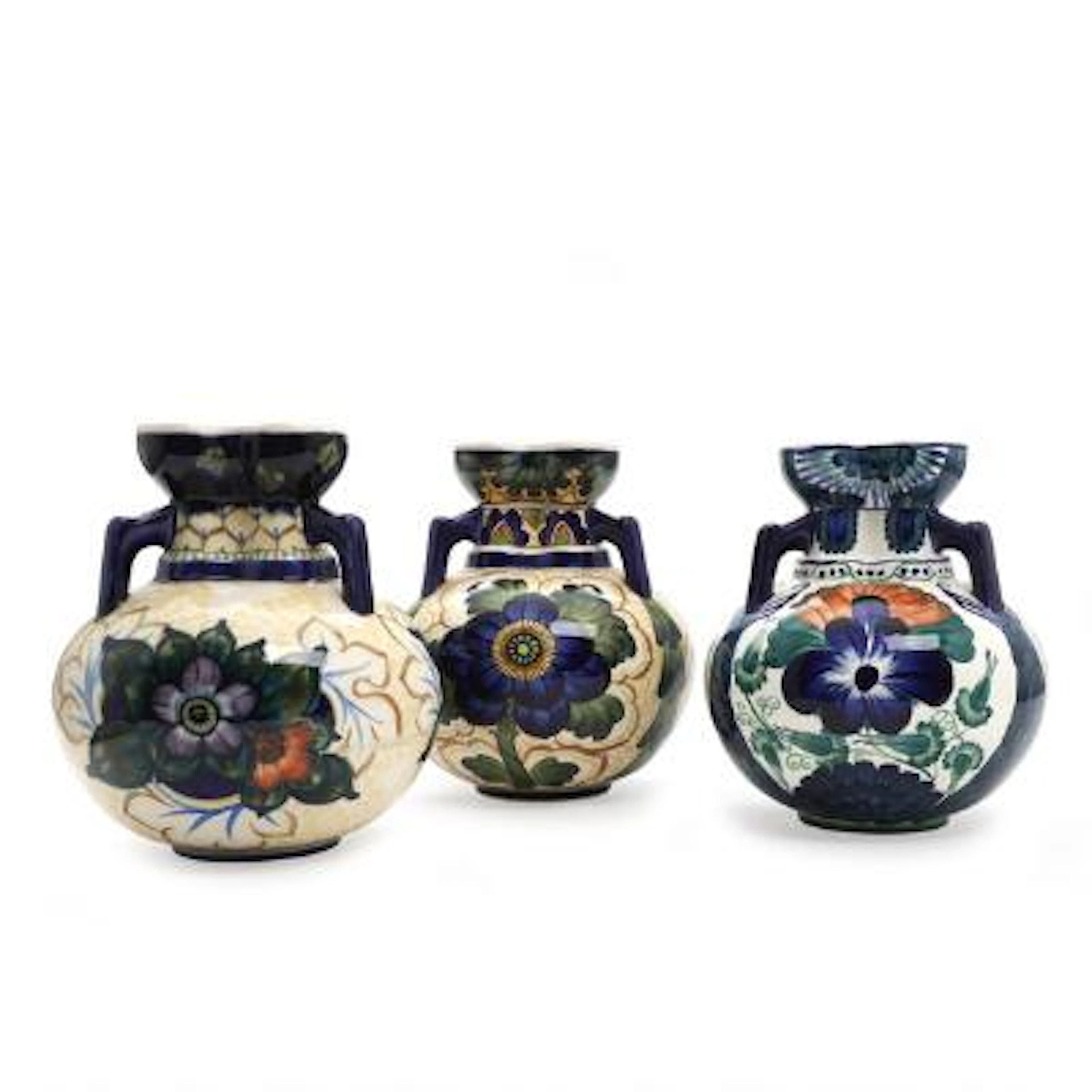 Harald Slott-Møller: “Marinevase”. Three faience vases with three