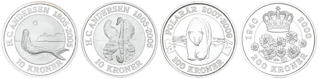 Collection of commemorative and thematic coins, in total 4 pcs – Bruun
