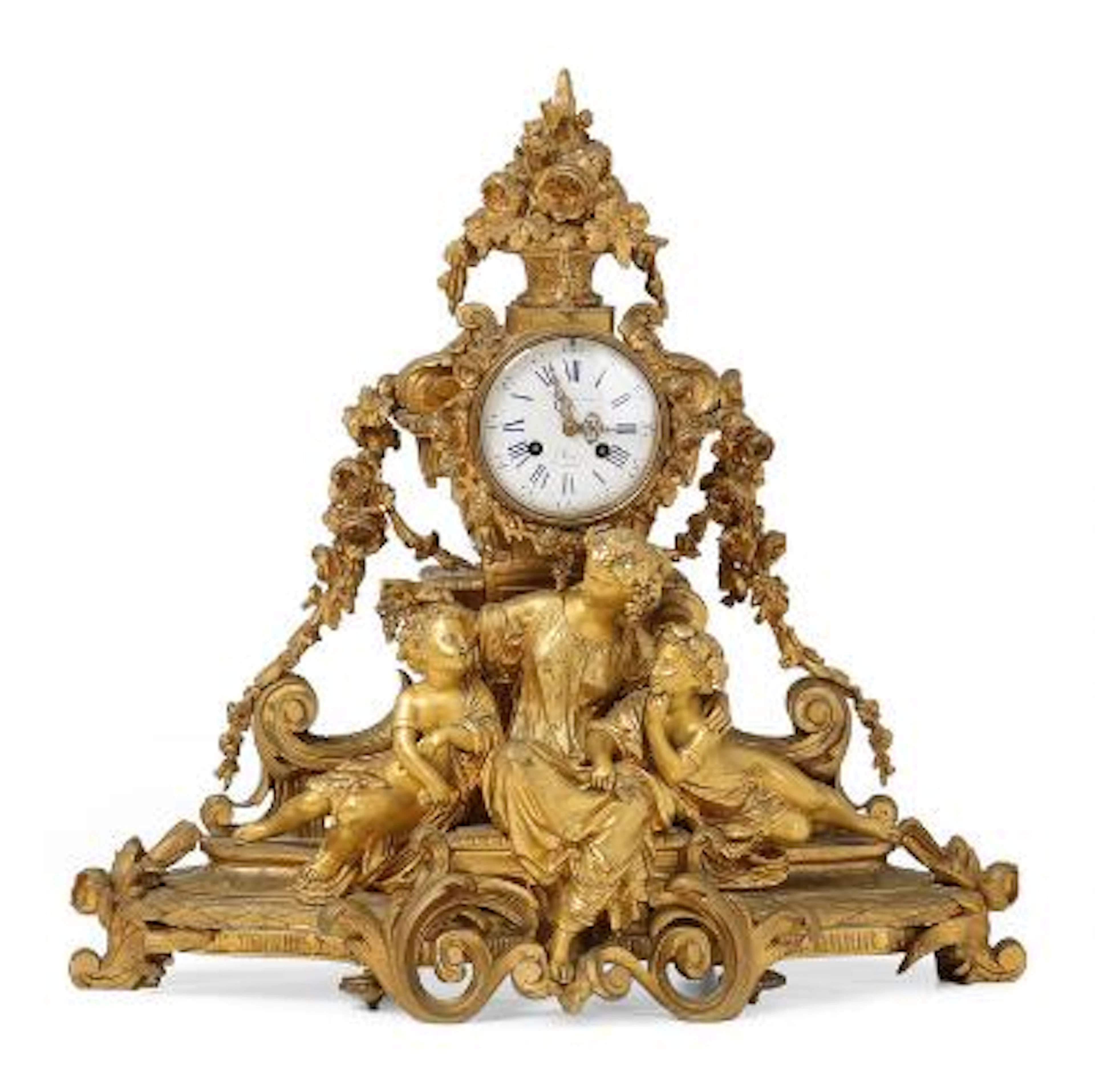 A large French mantel clock in gilt bronze, signed 'Boisgontier a