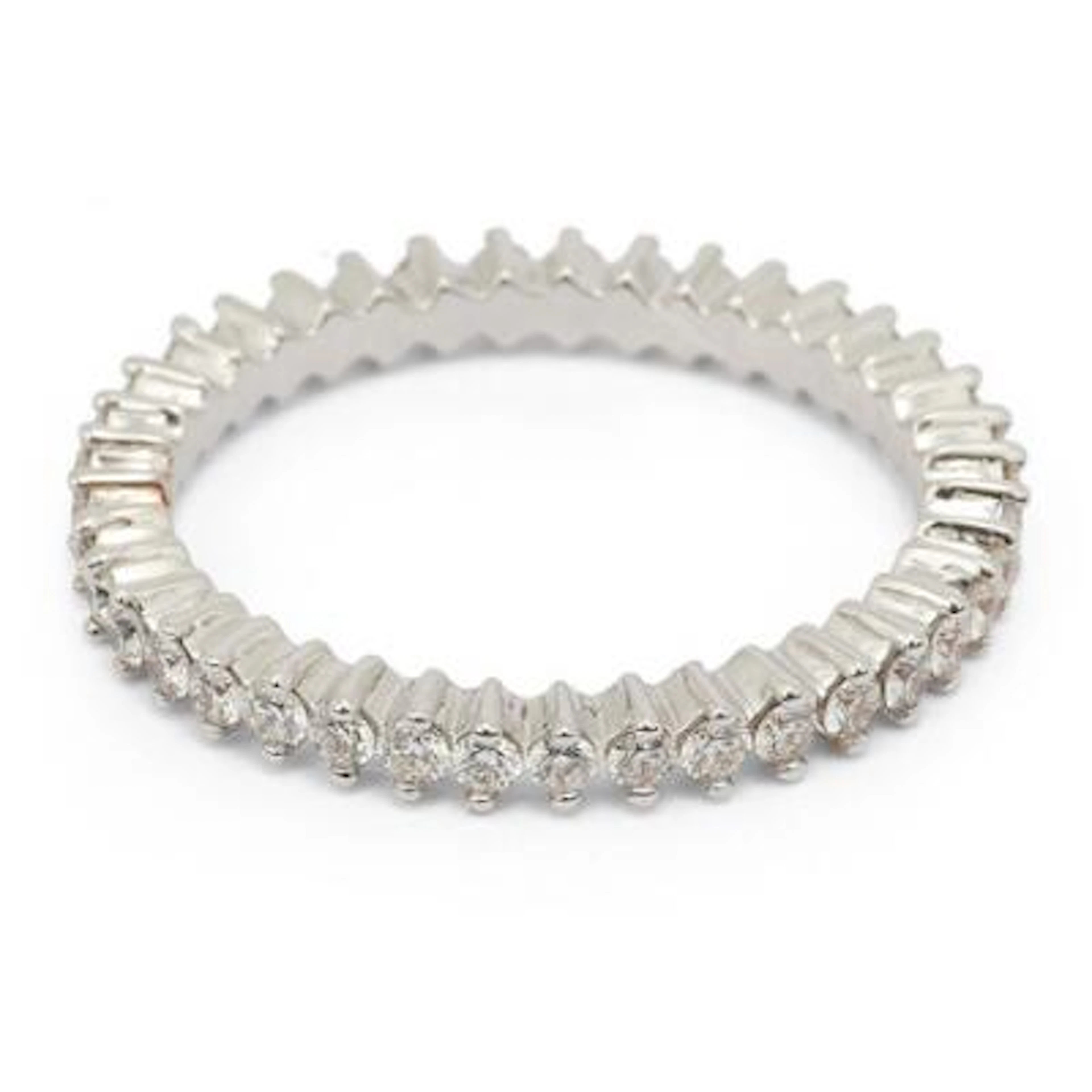 A diamond ring set with numerous diamonds mounted in 18k white gold.