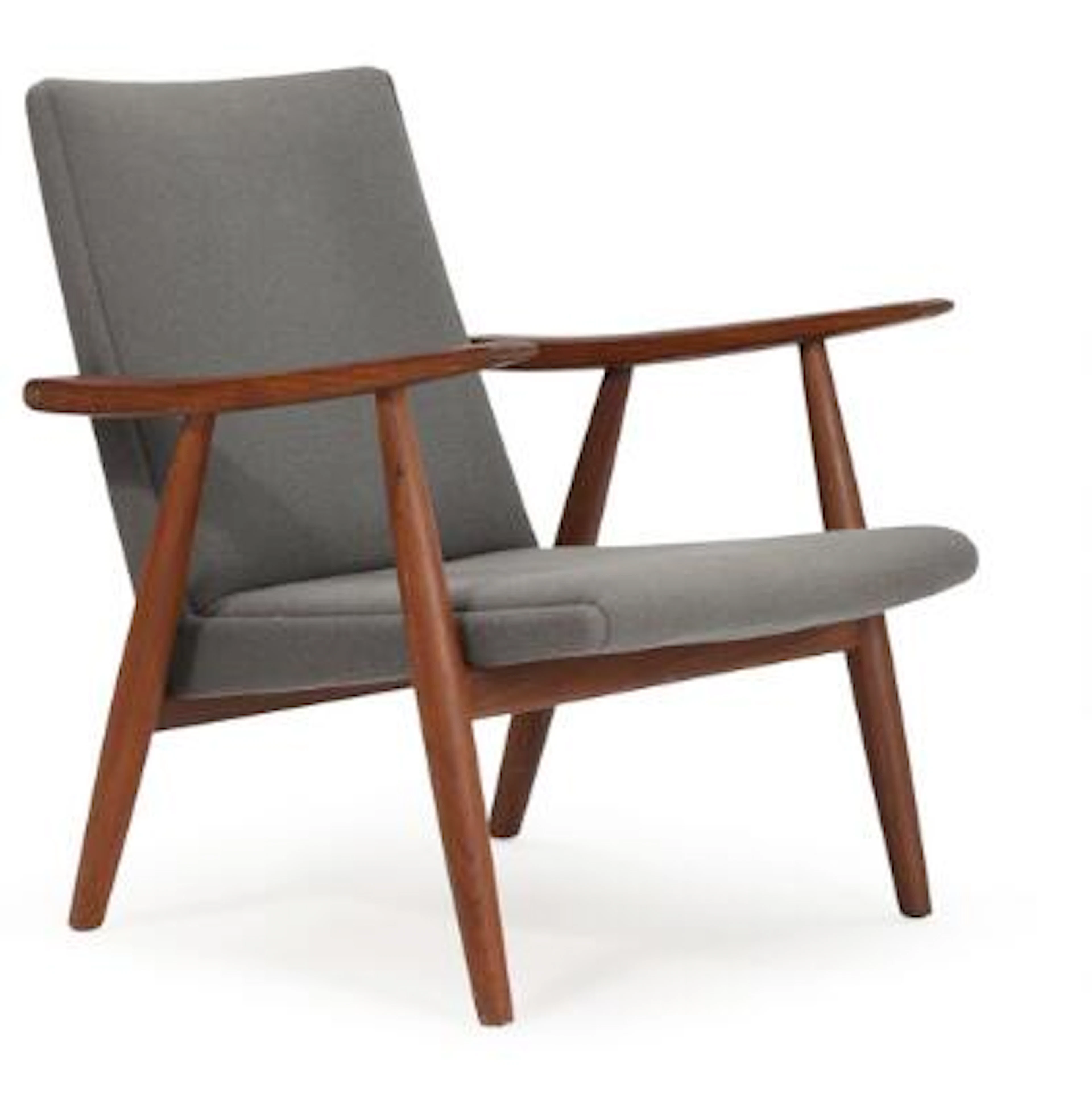 Hans J. Wegner: "GE 260". Armchair in teak upholstered in grey wool.