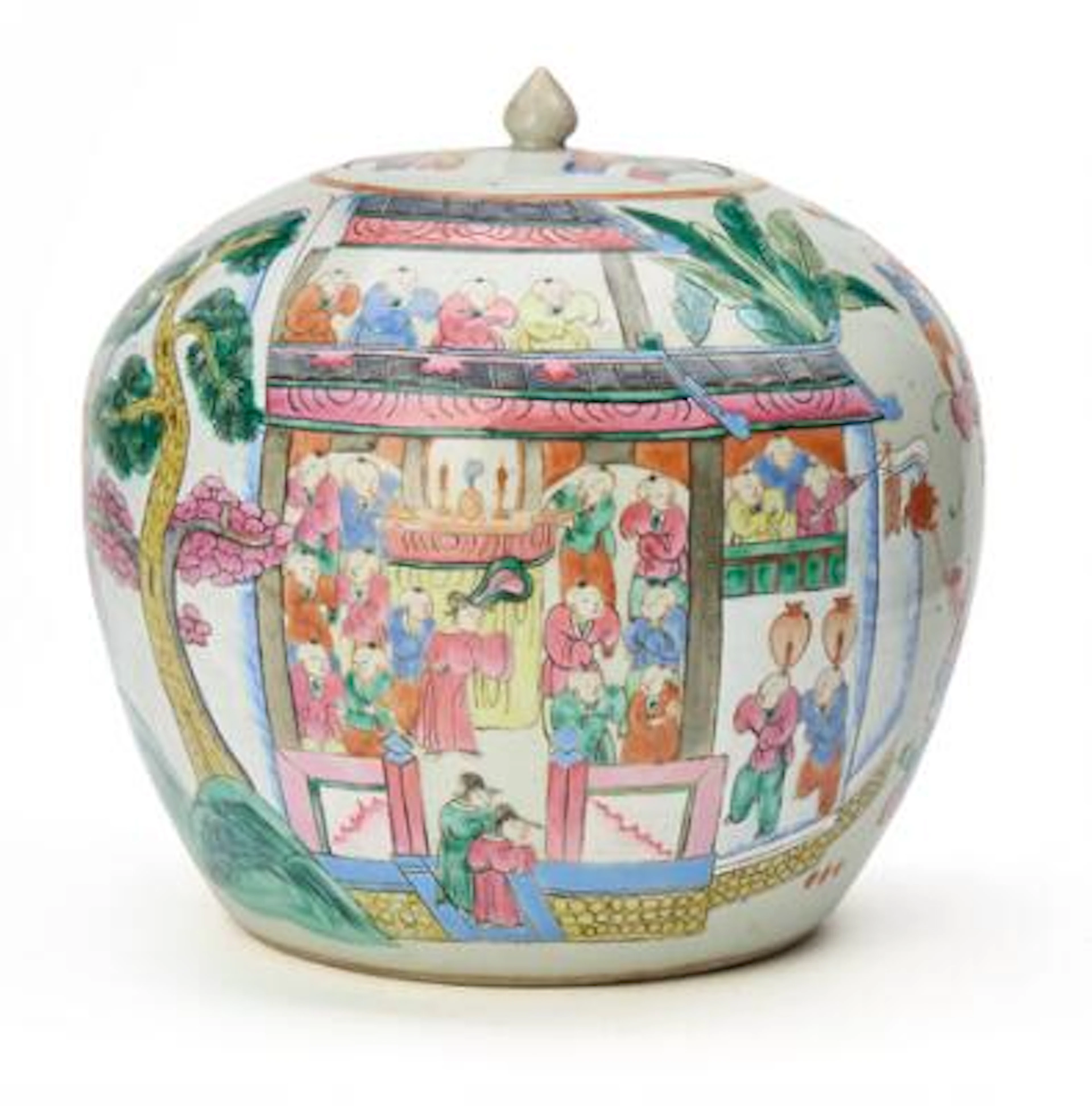 A Chinese porcelan bojar, decorated in colours with "a hundred boys"