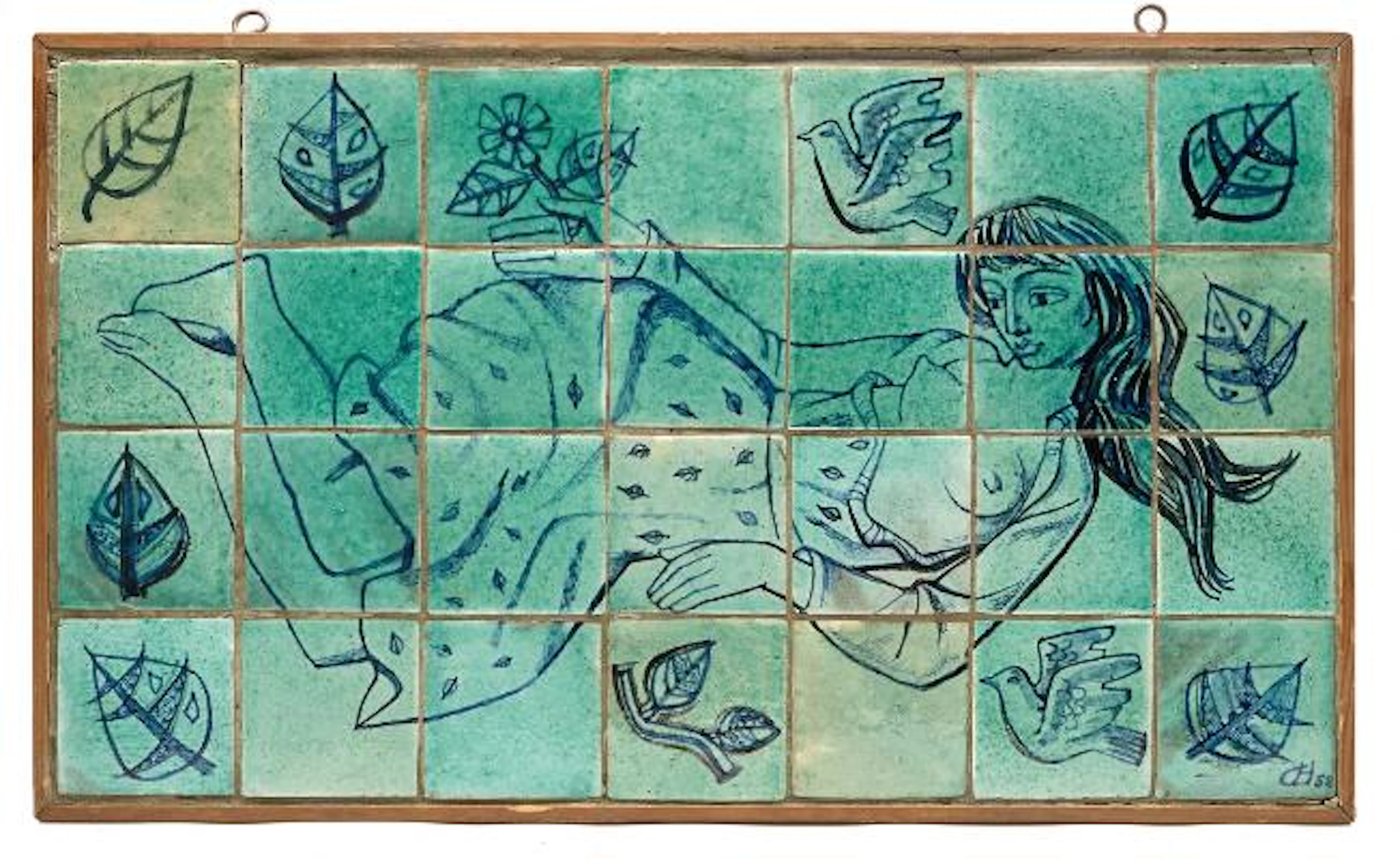 Helge Christoffersen: A rectangular wall relief with earthenware tiles