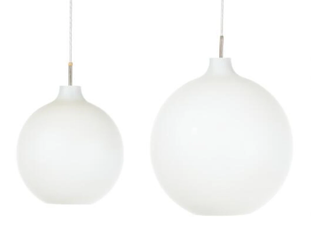 Vilhelm Wohlert: "Satellit". Two frosted opal glass pendants. Manufactured