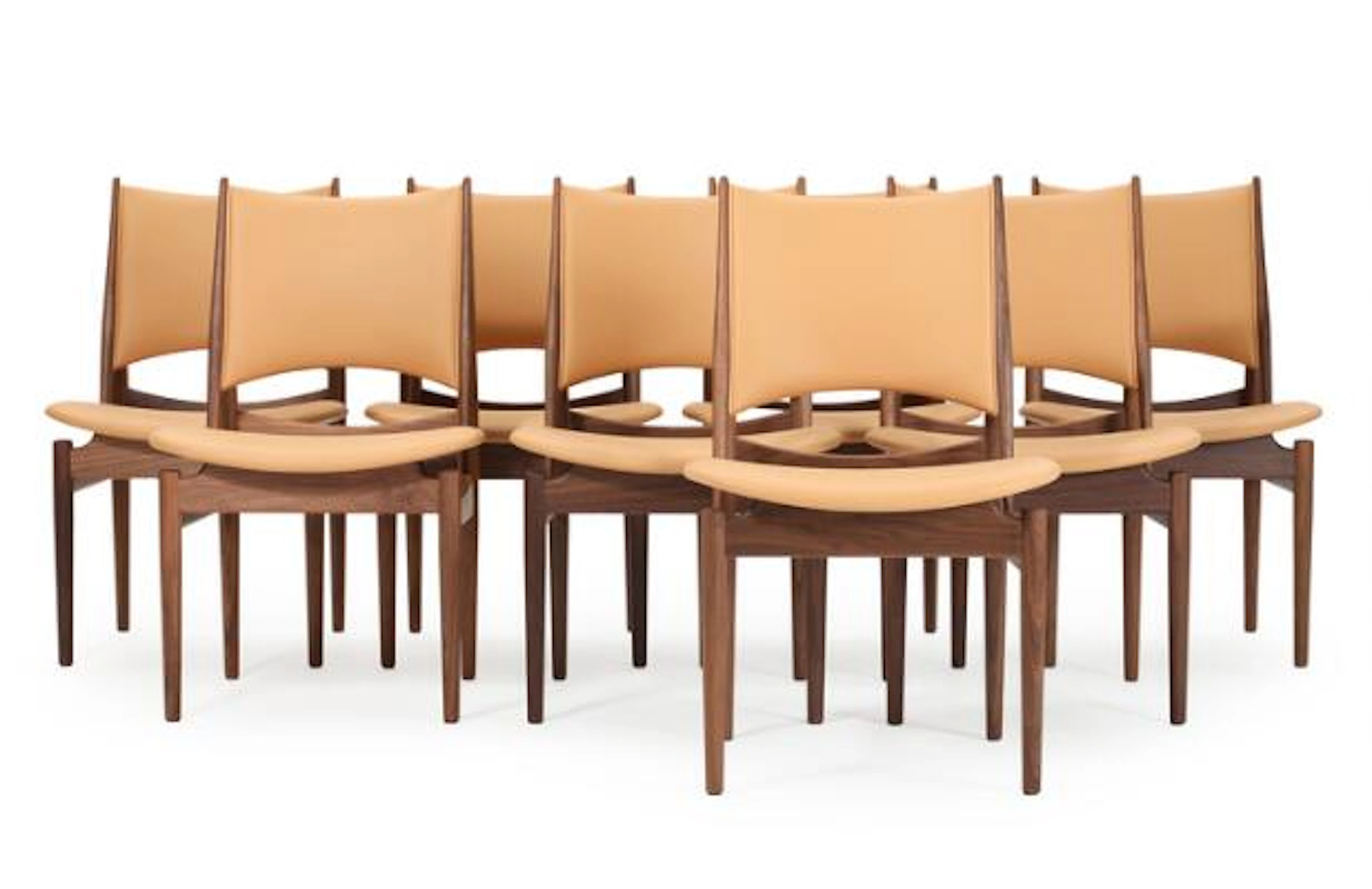 Finn Juhl: "The Egyptian Chair". Set of eight walnut chairs. Manufactured