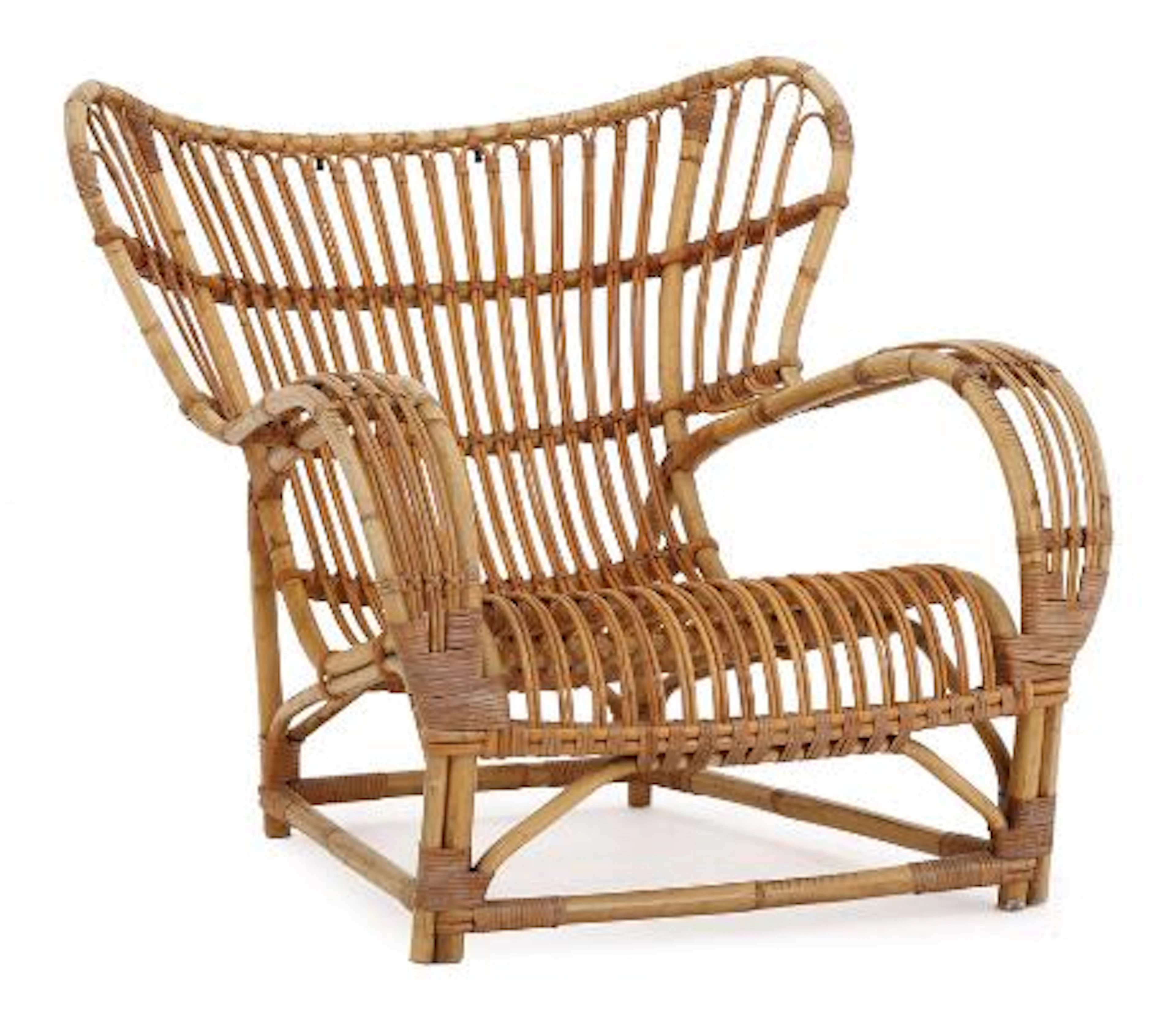 Viggo Boesen: Easy chair of bamboo and woven cane. Manufactured and