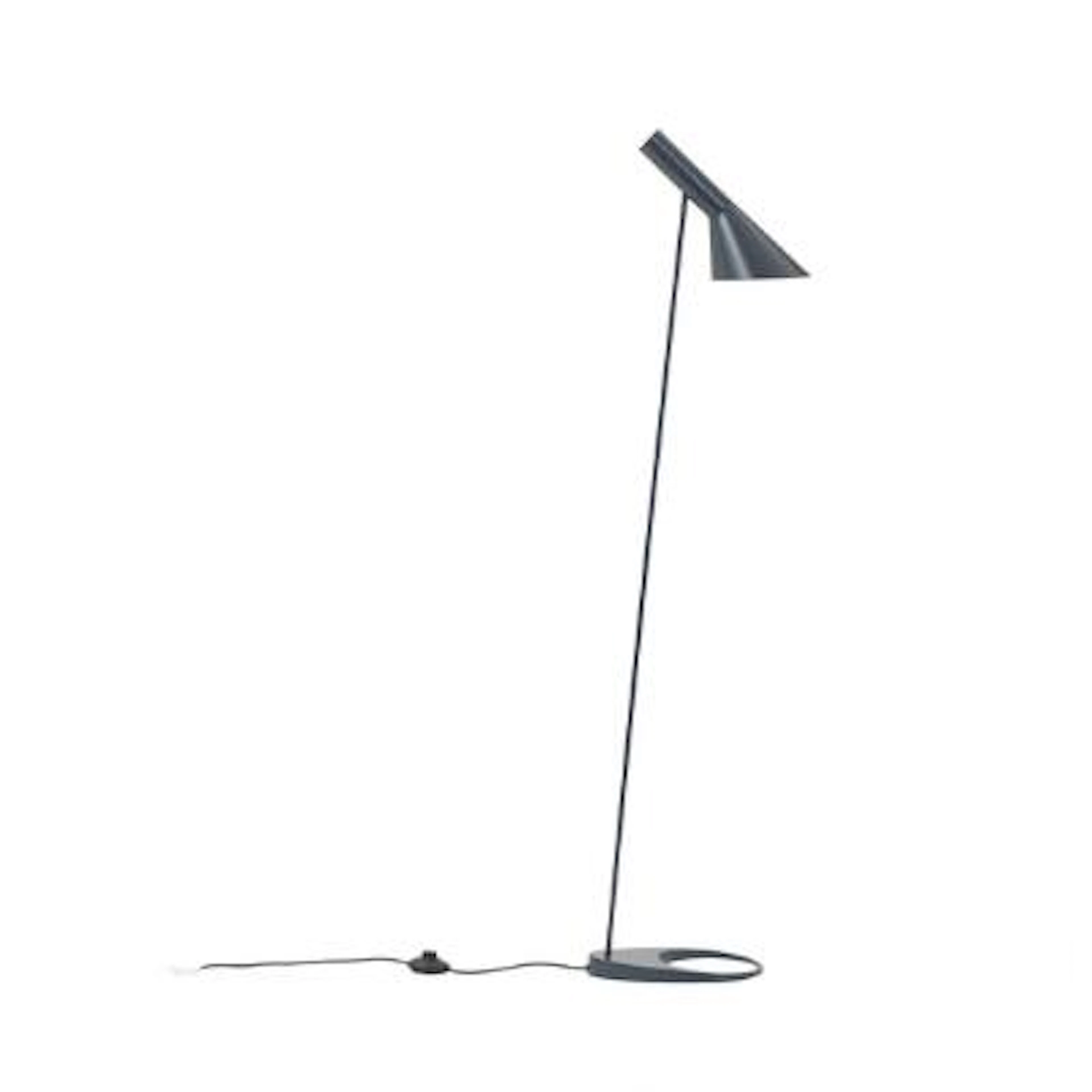 Arne Jacobsen: “AJ”. A grey-lacquered metal floor lamp. Manufactured