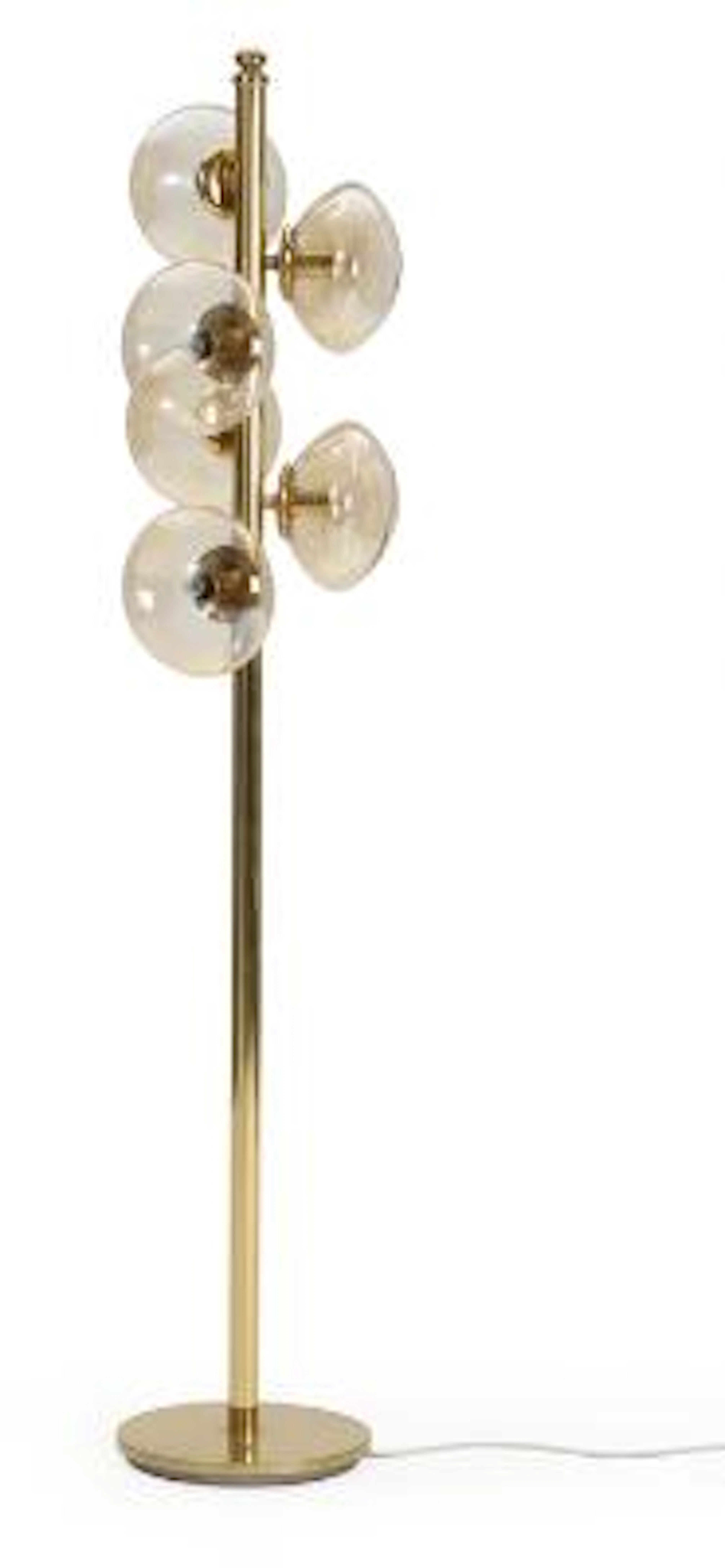Scandinavian design: Standing lamp in brass with six smoke-coloured