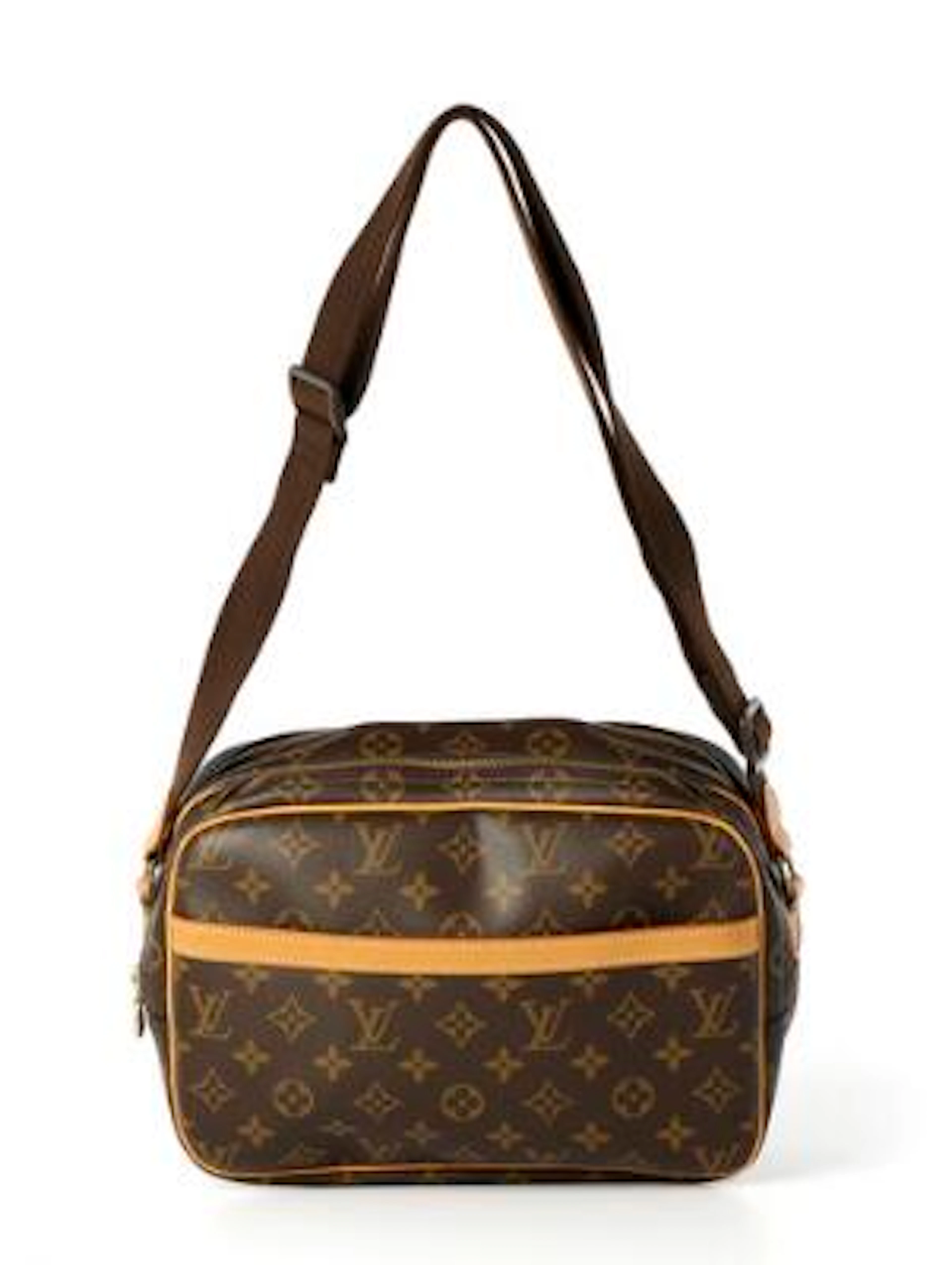 Louis Vuitton: A "Reporter PM" bag of brown monogram canvas with brown