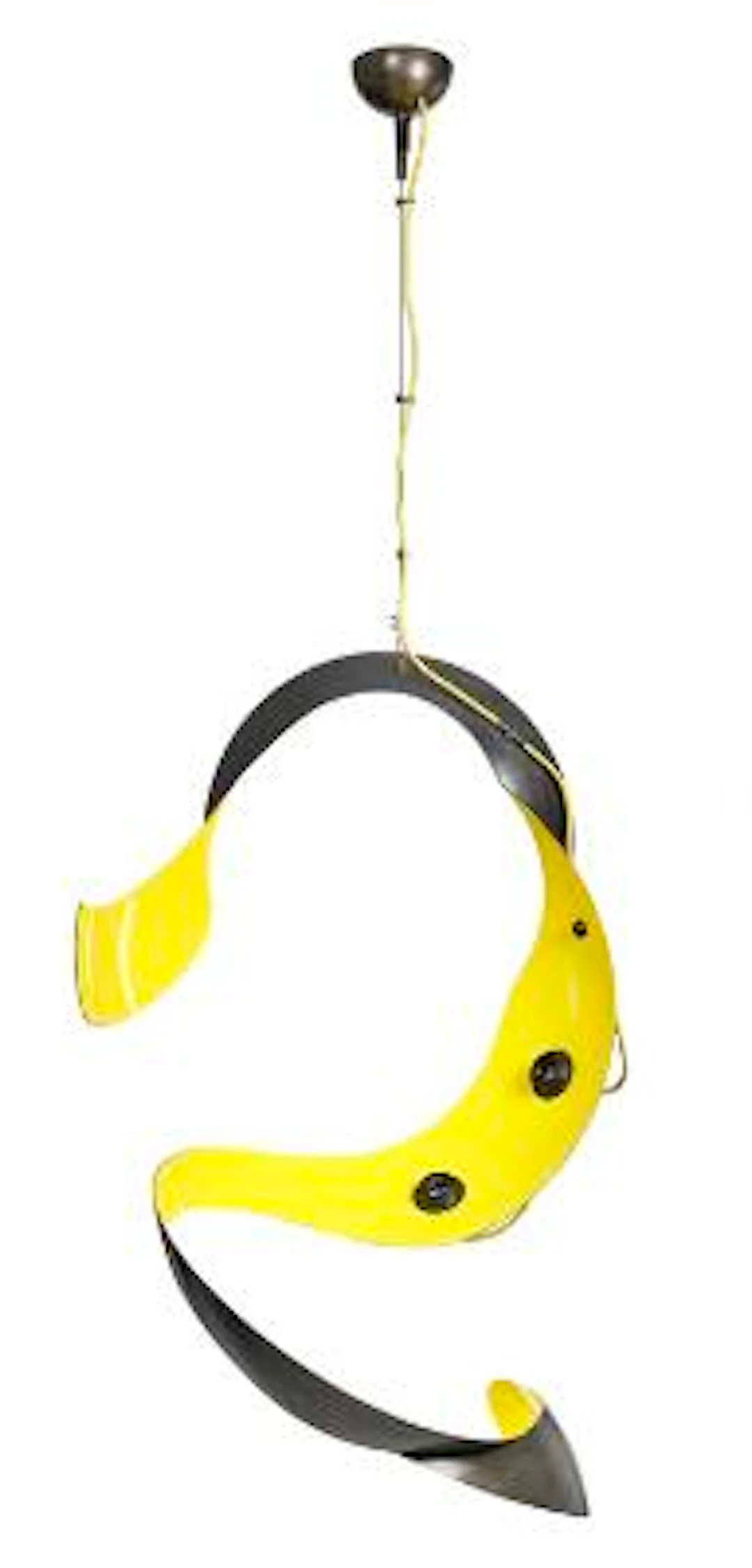 Konrad Friedel: Sculptural steel pendant. Interior yellow painted.