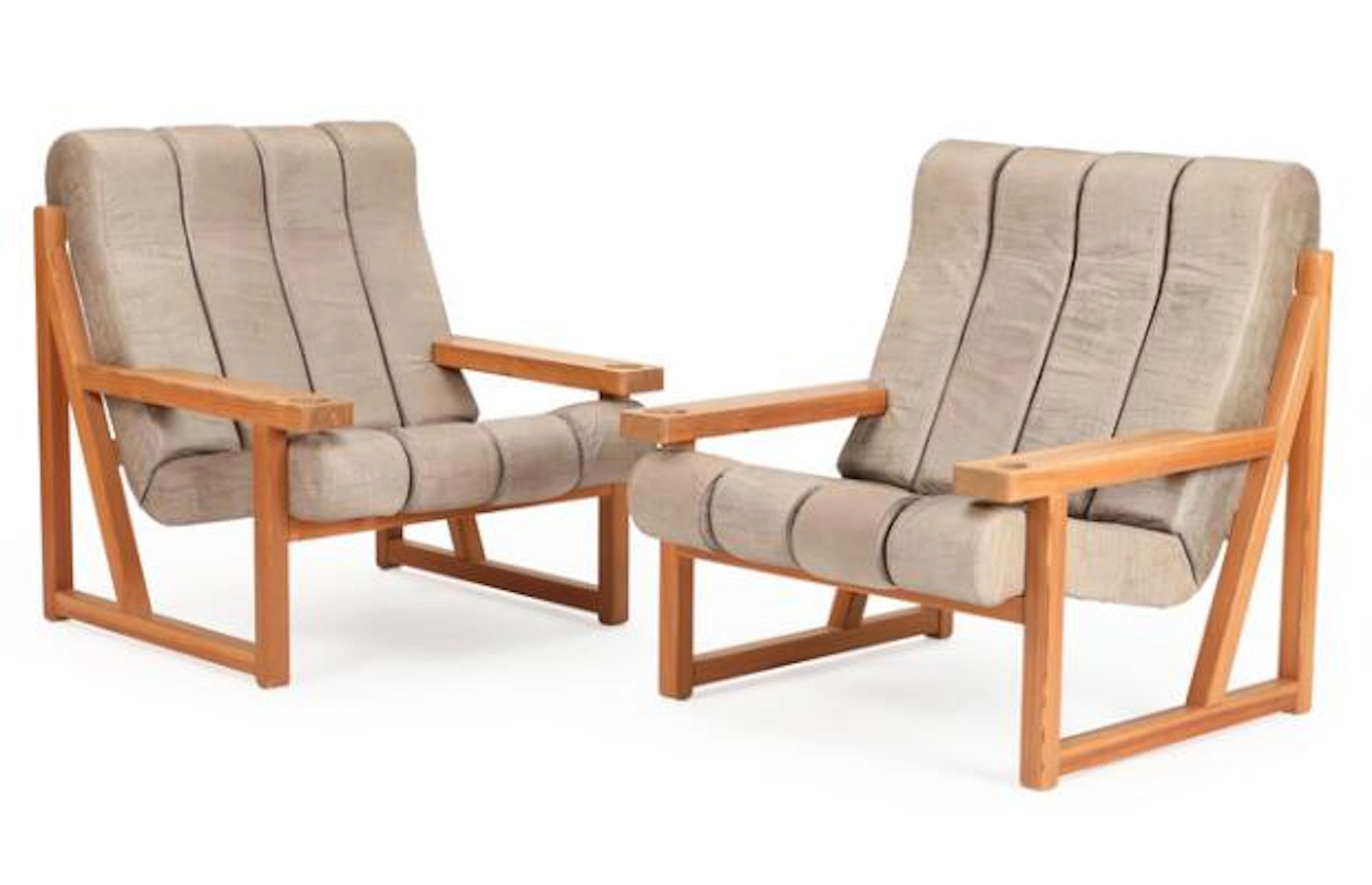 Vagn M. Fuglsang: A pair of siberian larch easy chairs, upholstered