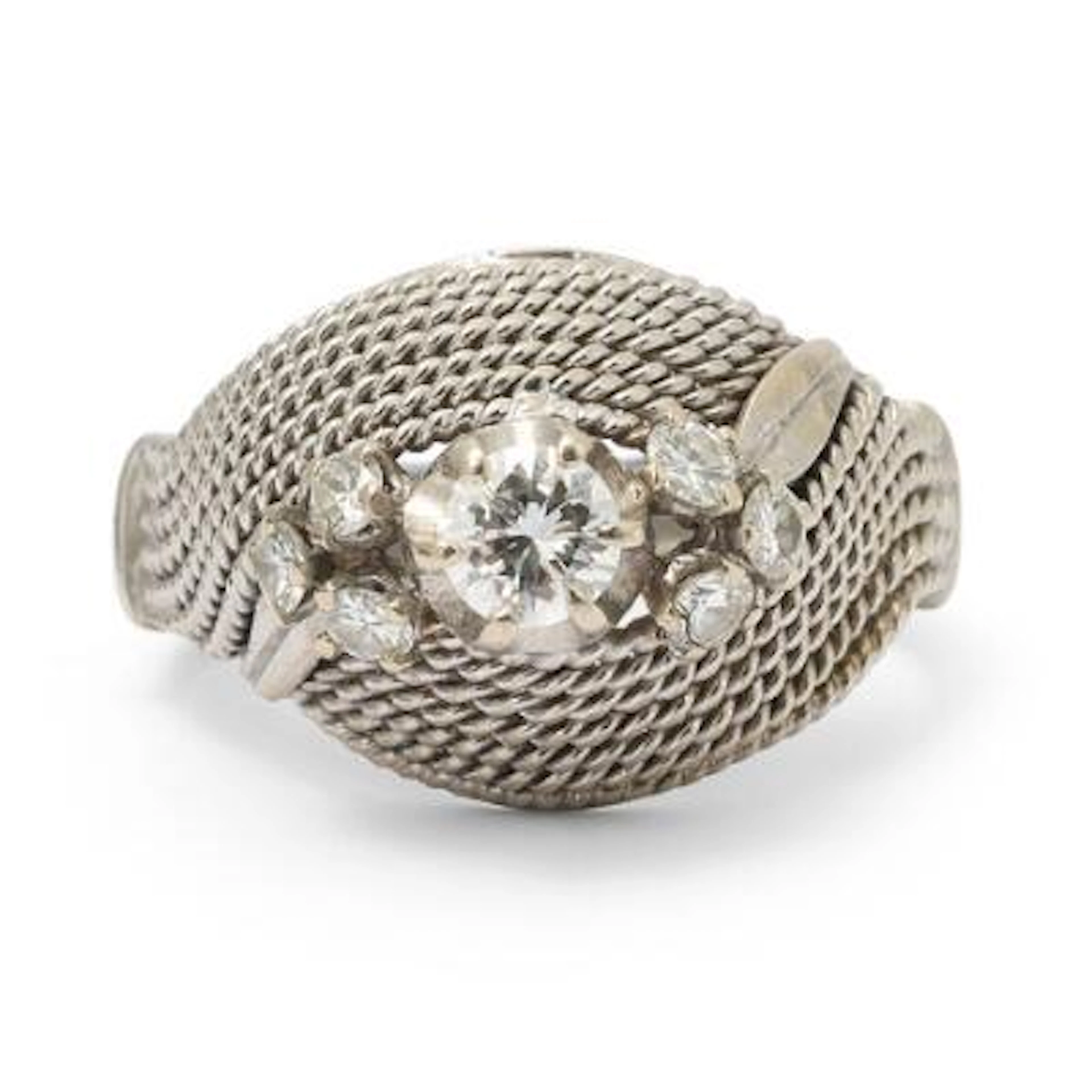 A diamond ring set with brilliant-cut diamonds, mounted in 10k white
