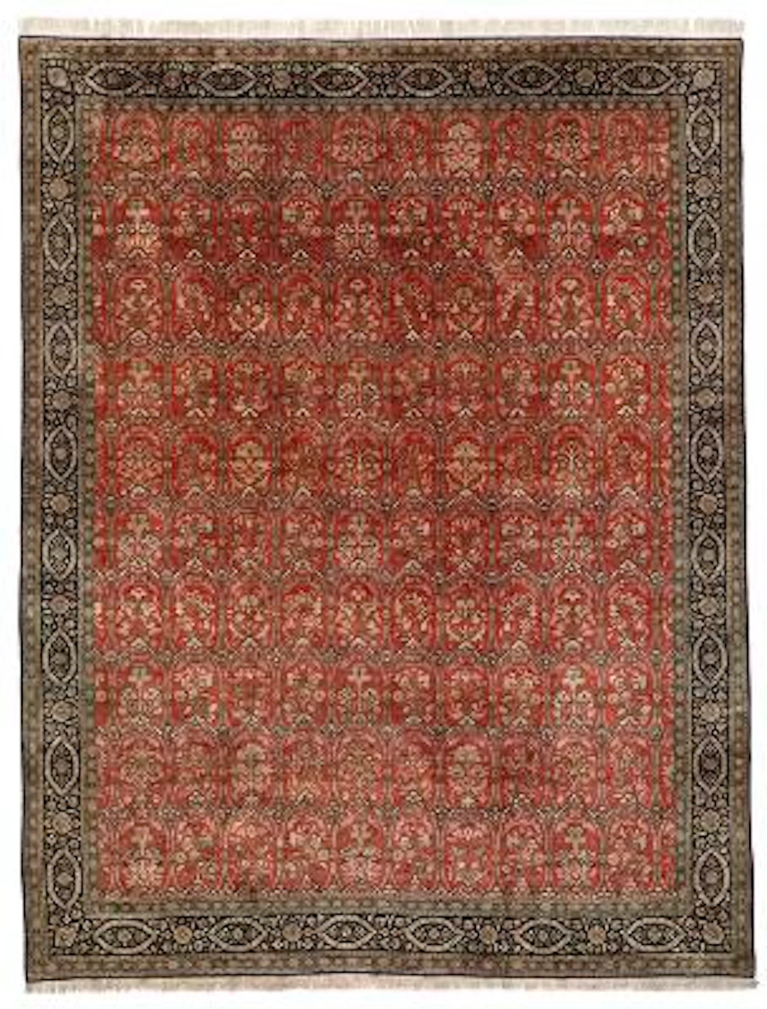 A Qum full silk carpet, Persia. Repeating floral design on a soft