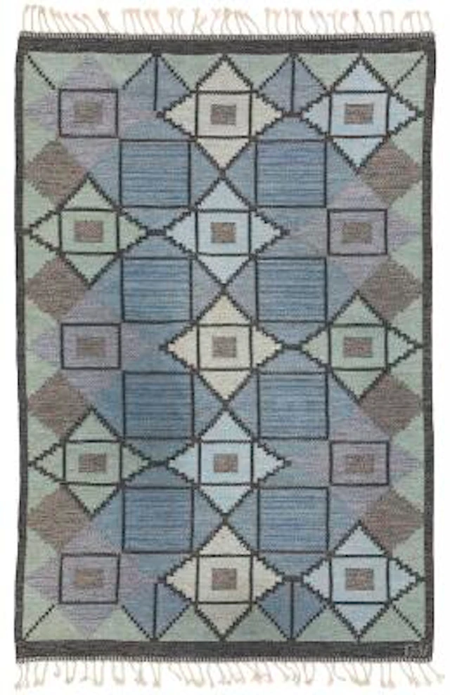 Swedish designer: Handwoven wool carpet in "rölakan" flatweave technique.