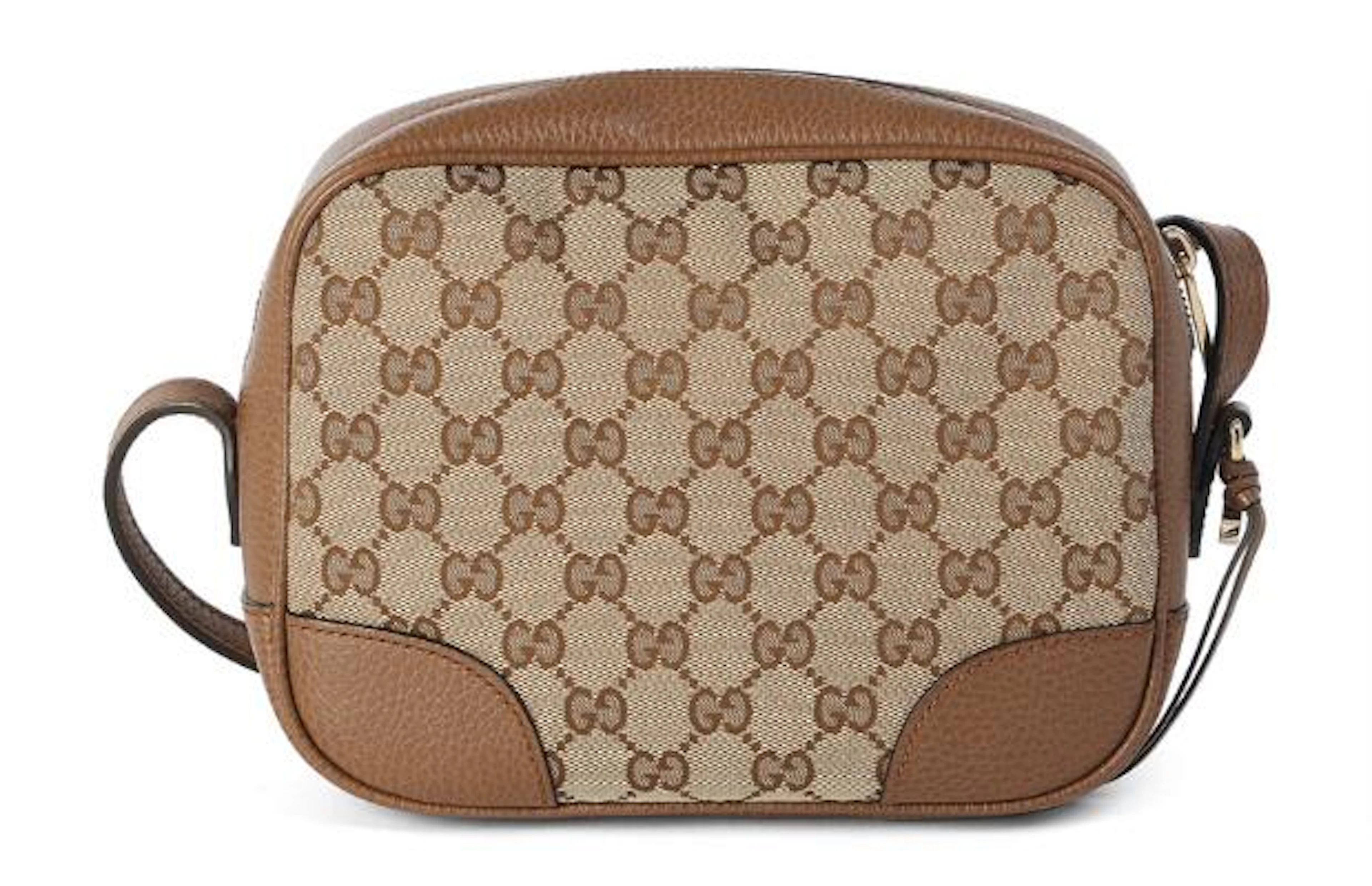 Gucci: A camera bag of brown monogram canvas with brown leather trimmings.