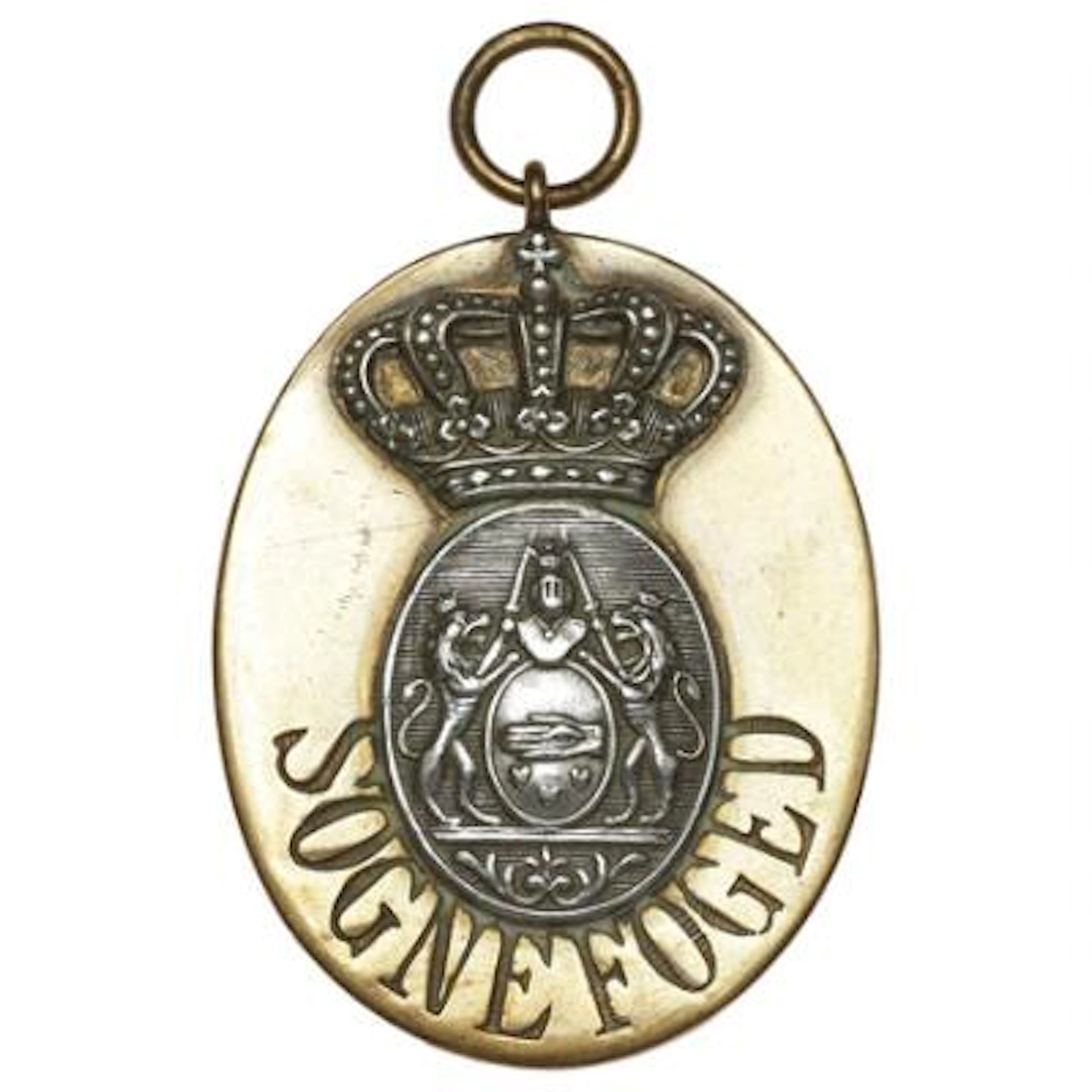 Oval brass badge for parish bailif, 51x40 mm with eyelet – Bruun Rasmussen