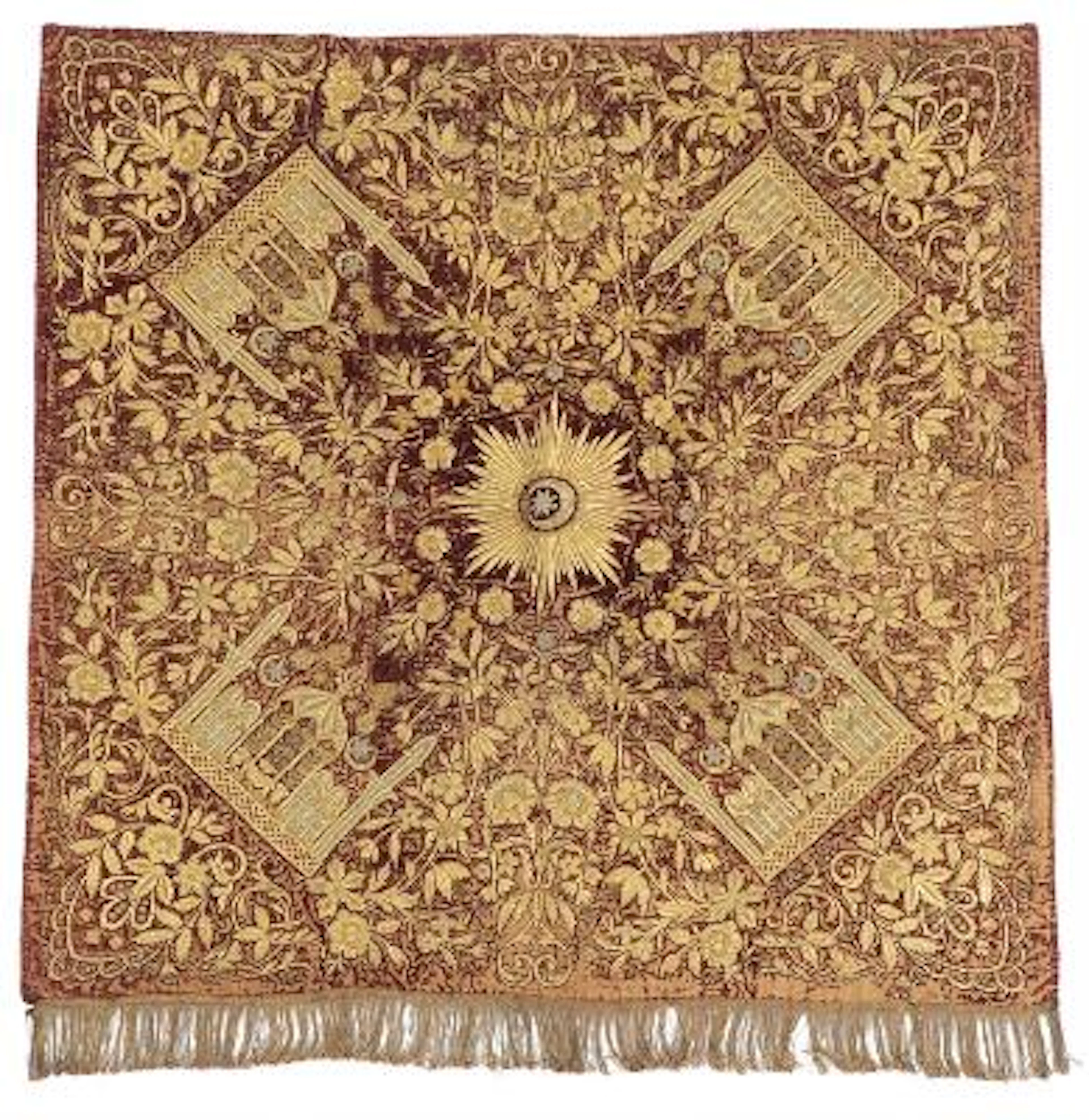 Ottoman Orthodox wall hanging of dark red velour, richly embroidered