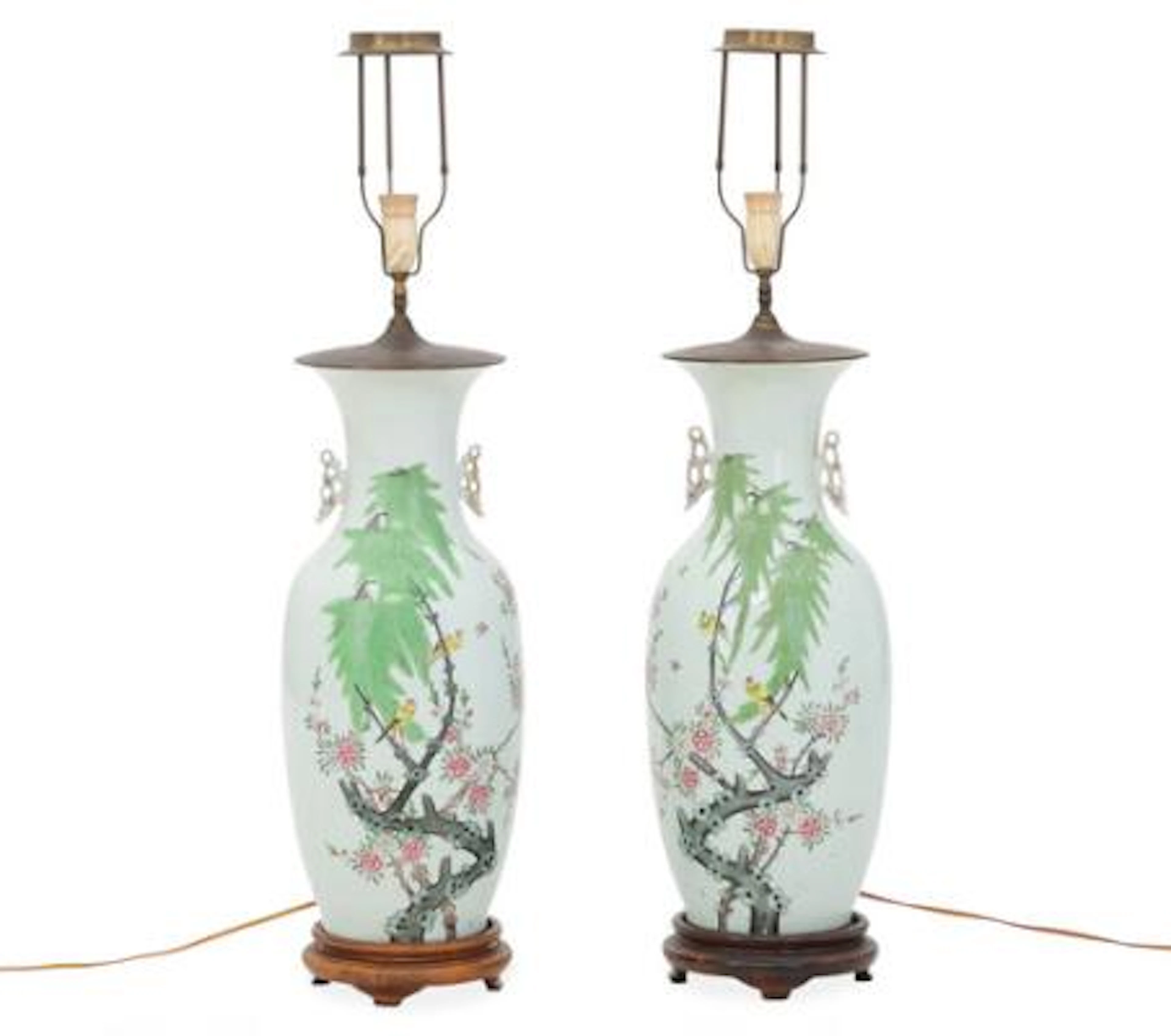 A pair of Chinese enamelled porcelain baluster vases c. 1900, mounted