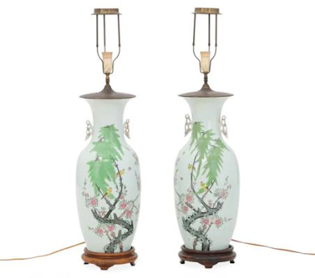 A pair of Chinese enamelled porcelain baluster vases c. 1900, mounted