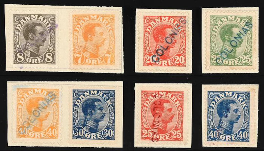 1918-1926. Christian X. 8 stamps with overprint COLONIAS. From reference