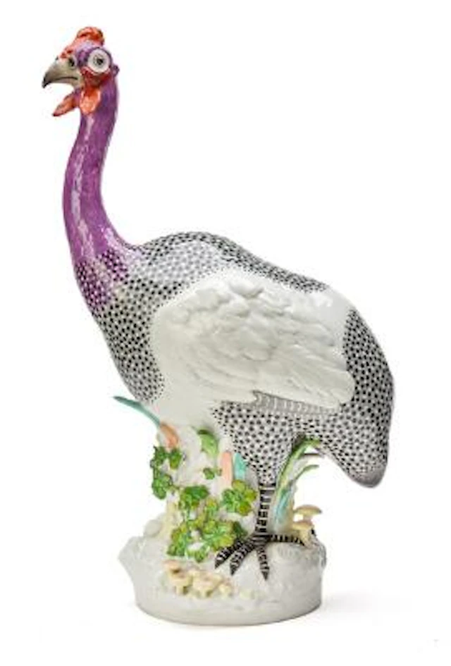 Guinea fowl, enamelled porcelain figure. Samson, Paris, late 19th
