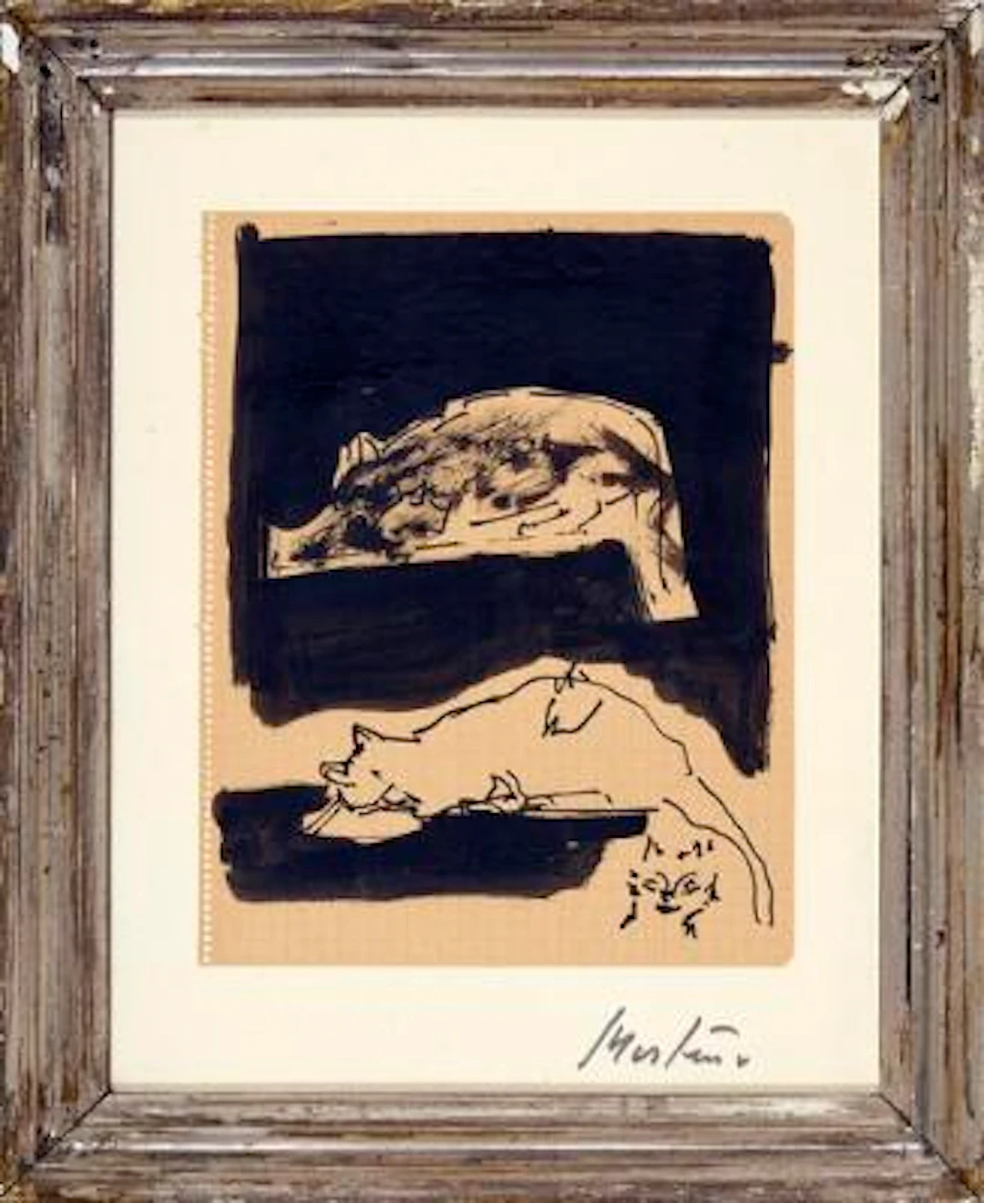 Richard Mortensen: Two cats. Signed R. Mortensen. Indian ink on paper.