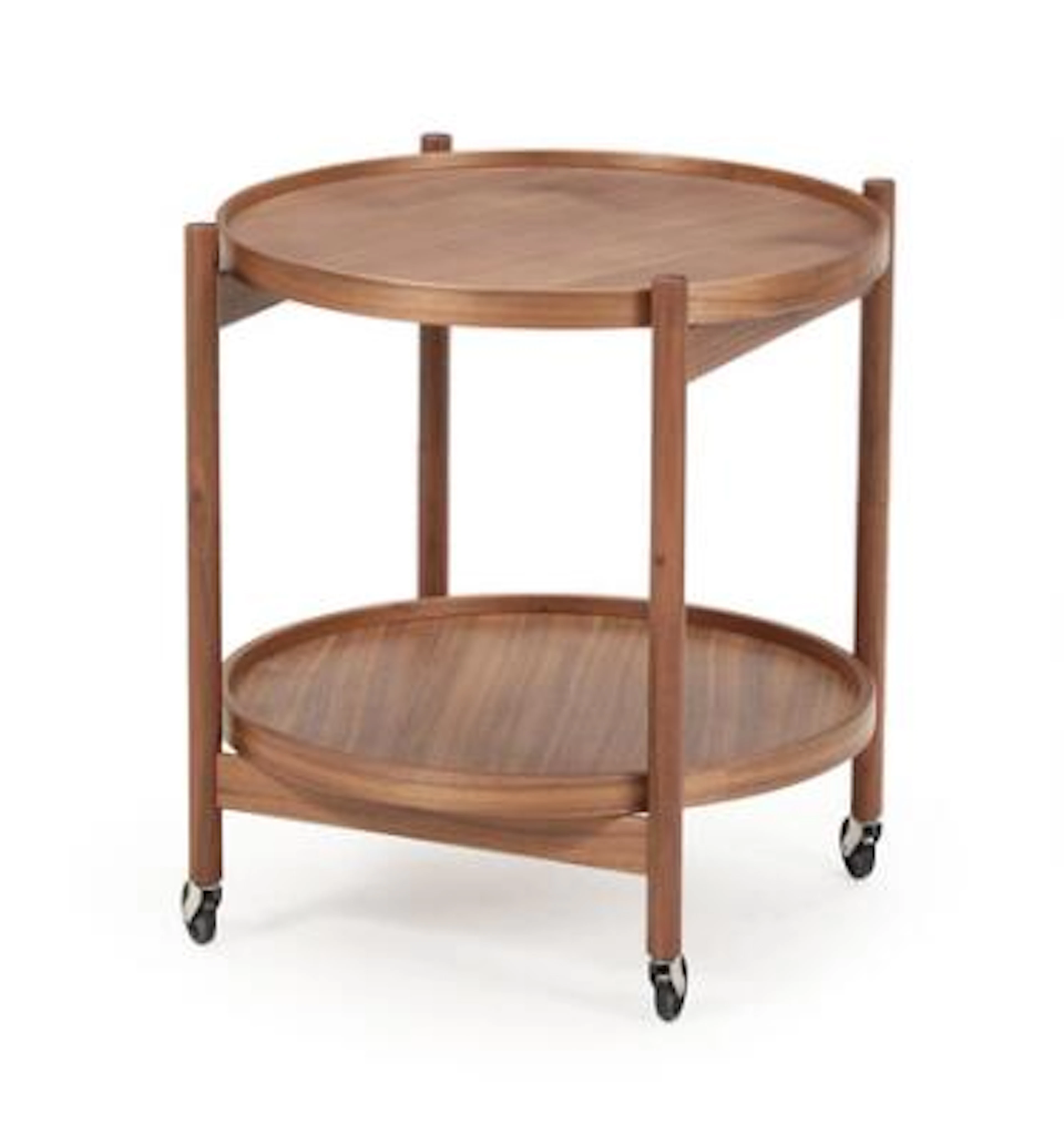 Hans Bølling: Walnut tray table with castors and two reversible trays.