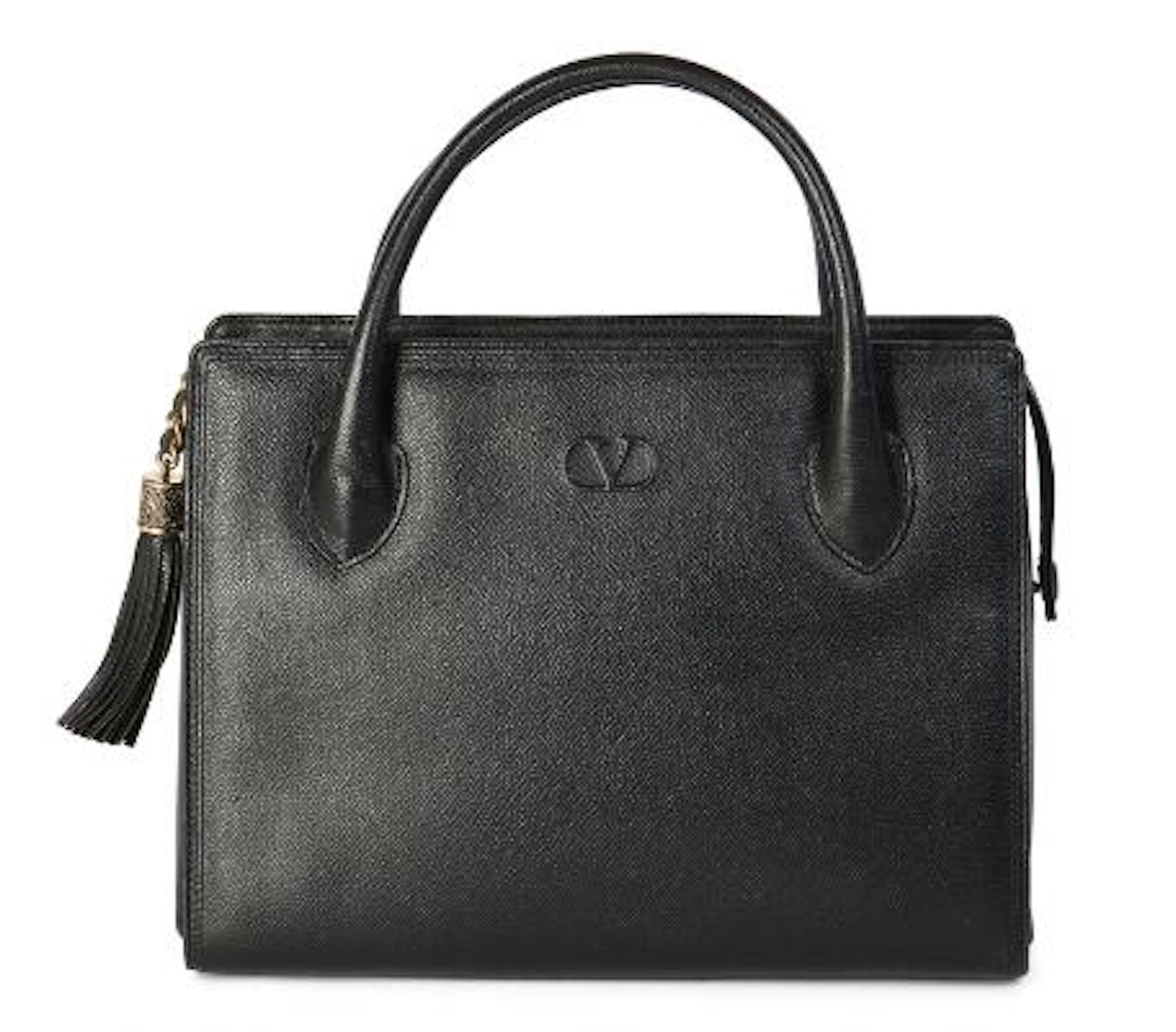 Valentino: A vintage handbag of black leather, adorned with gold-tone