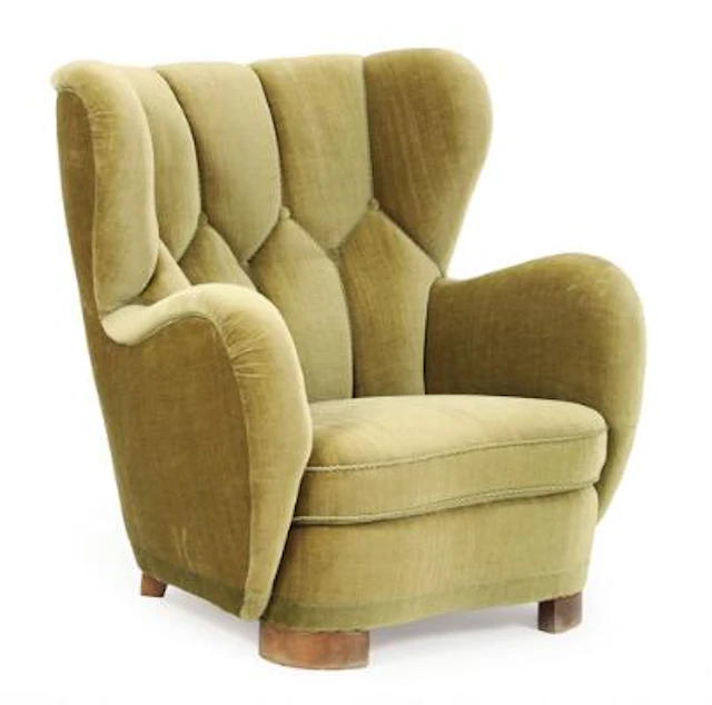 Danish furniture design: Easy chair with beech legs, upholstered with