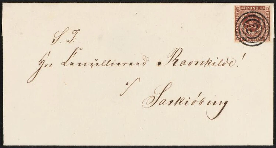 1852. 4 RBS, red brown. Thiele I. Plate I, no. 61. Local cover from