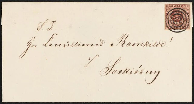 1852. 4 RBS, red brown. Thiele I. Plate I, no. 61. Local cover from