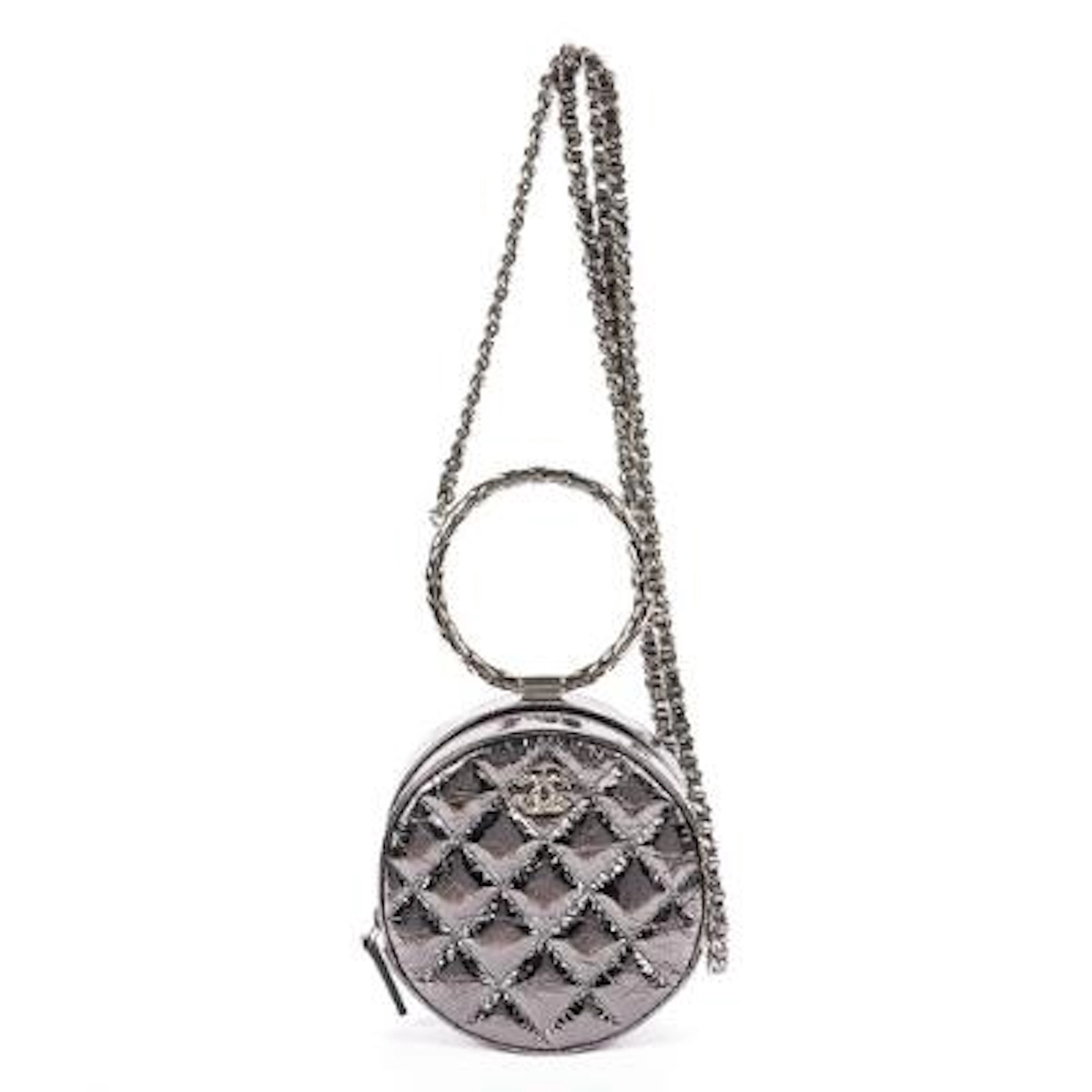 Chanel: "Round Bracelet Crossbody" handbag of metallic quilted leather