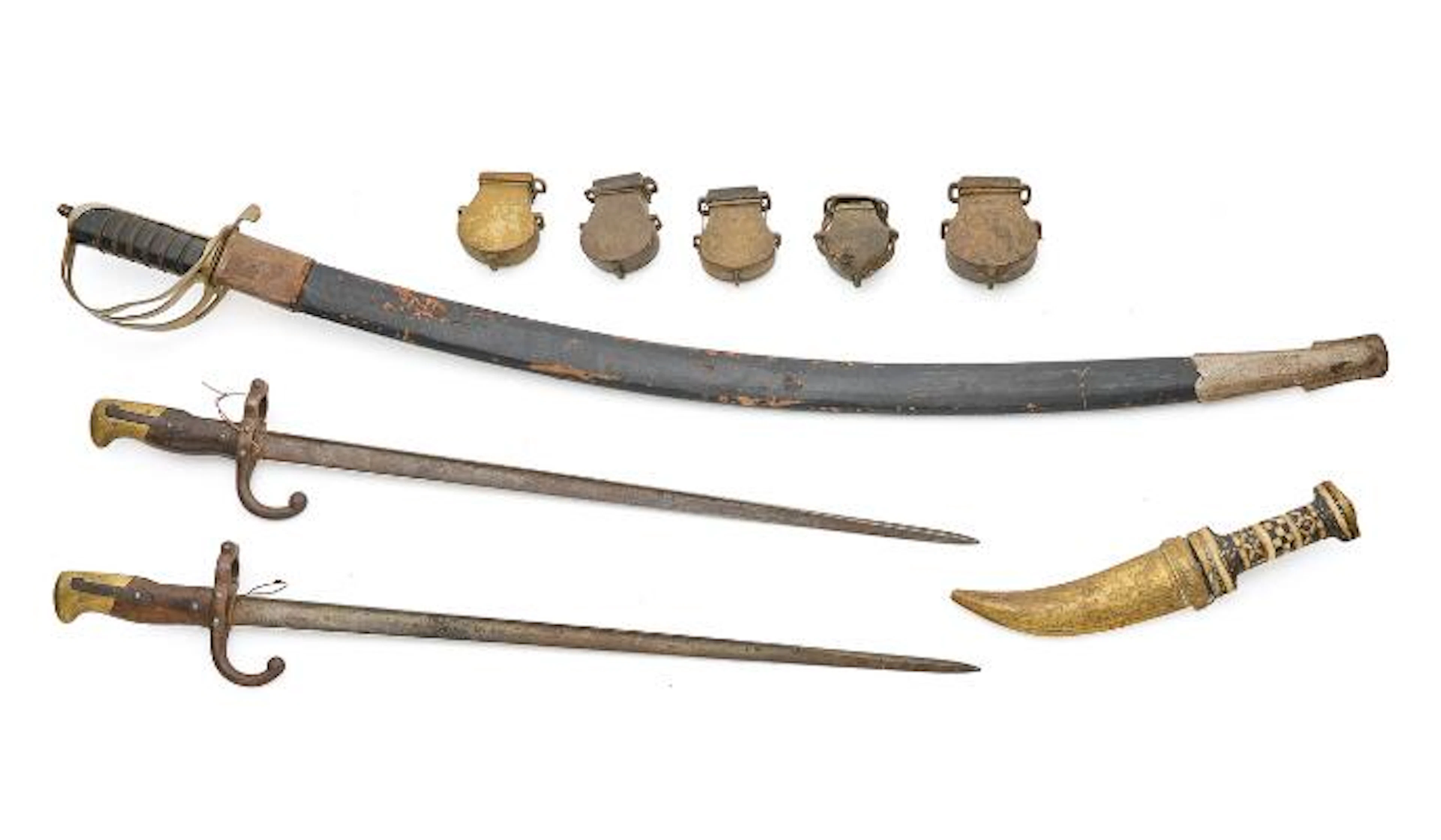 Two bayonets, five bullet containers, as well as a Syrus dagger and