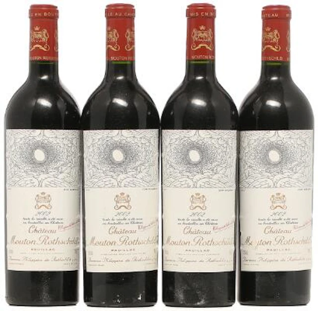 4 bts. Château Mouton Rothschild, Pauillac. 1. Cru Classé 2002 A (hf/in).