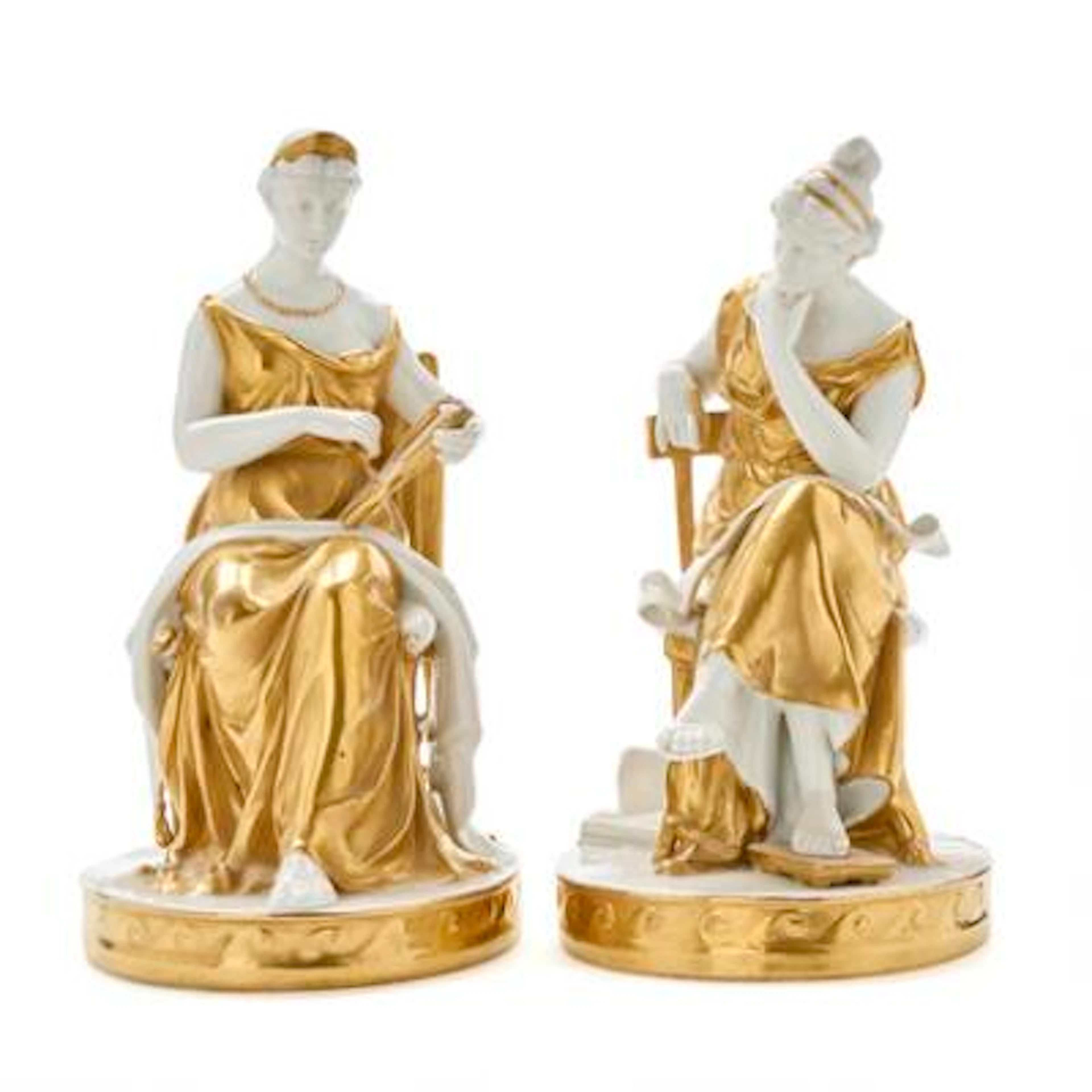 Two early 20th century gilt porcelain figurins, Volkstedt-Rudolstadt.