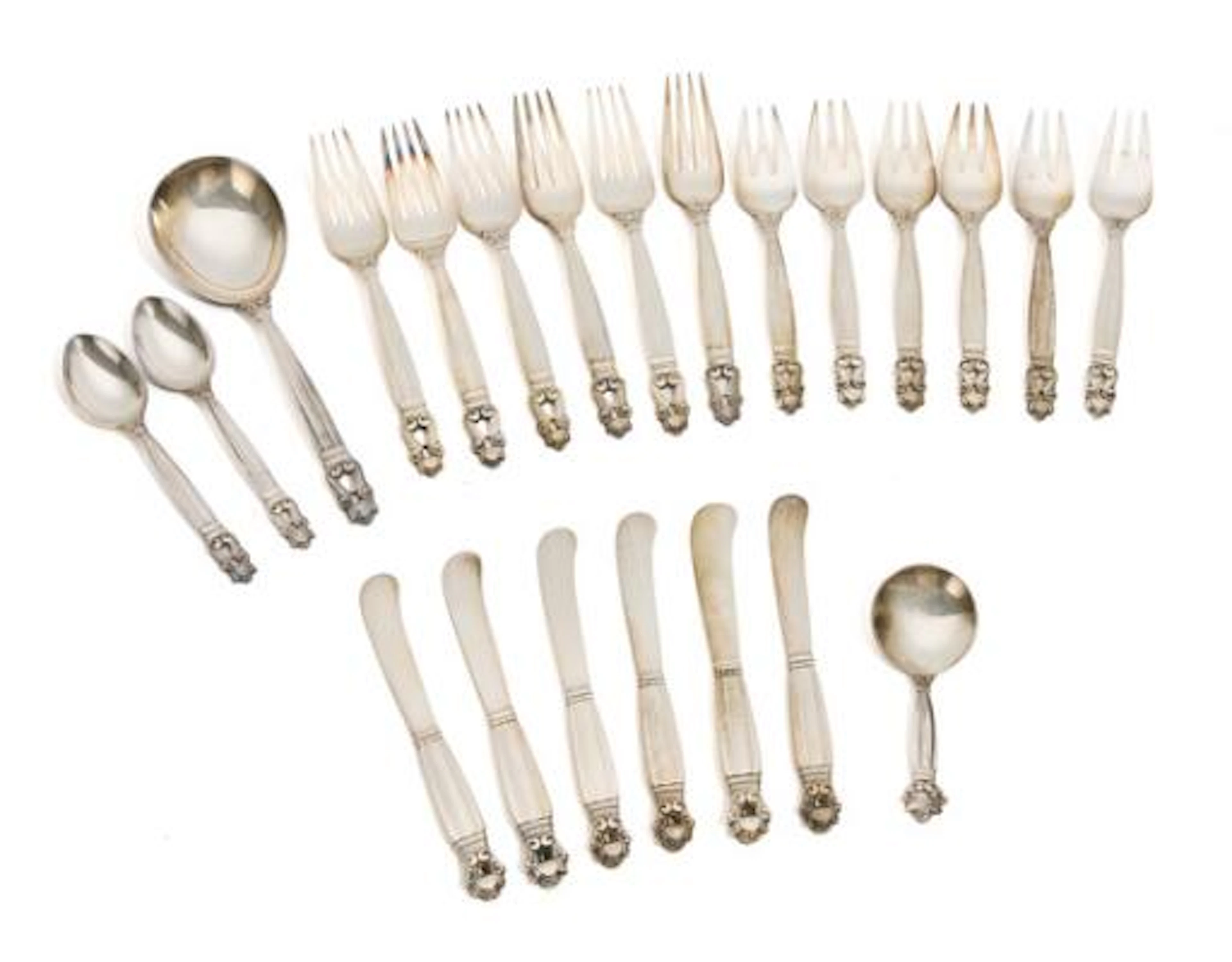 Johan Rohde: "Acorn". A sterling silver cutlery set. (22) – Bruun