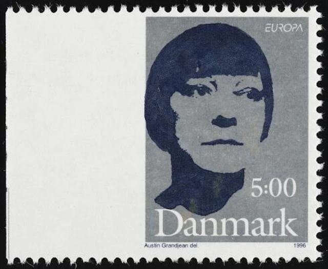 1996. Asta Nielsen, 5 kr. grey/blue. Variety "IMPERFORATED LEF SHEET