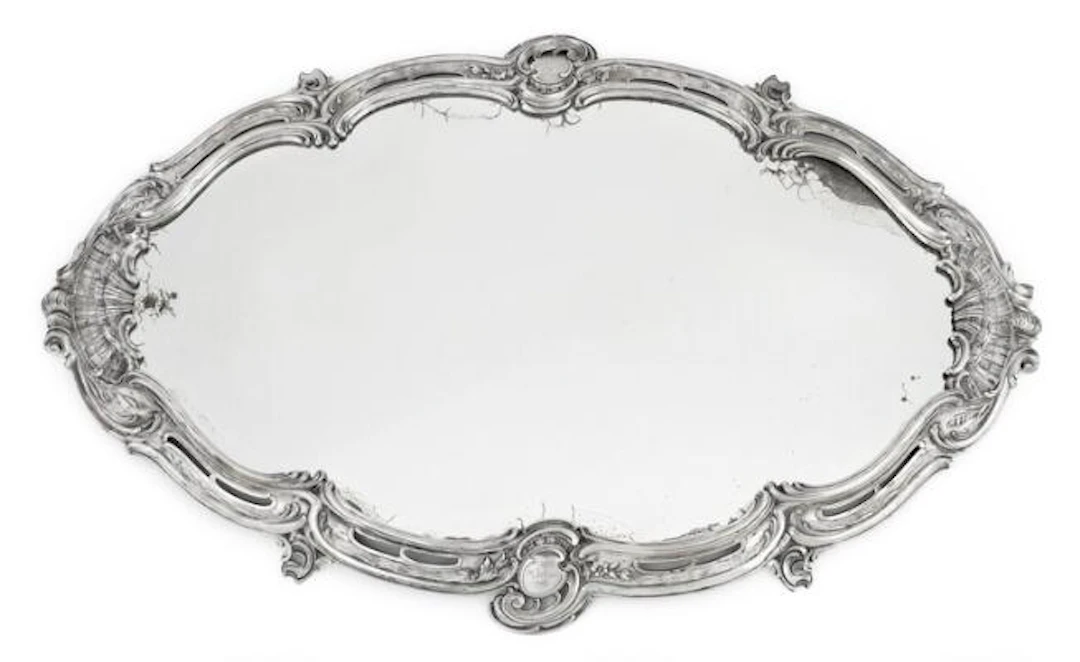 A. Dragsted: A Large Danish Rococo Revival silver mirror plateau with
